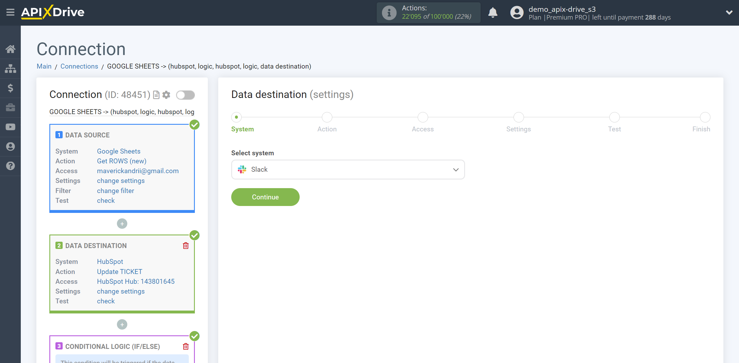 How to setup HubSpot Update Ticket / Create Ticket | Selecting a Data Destination system