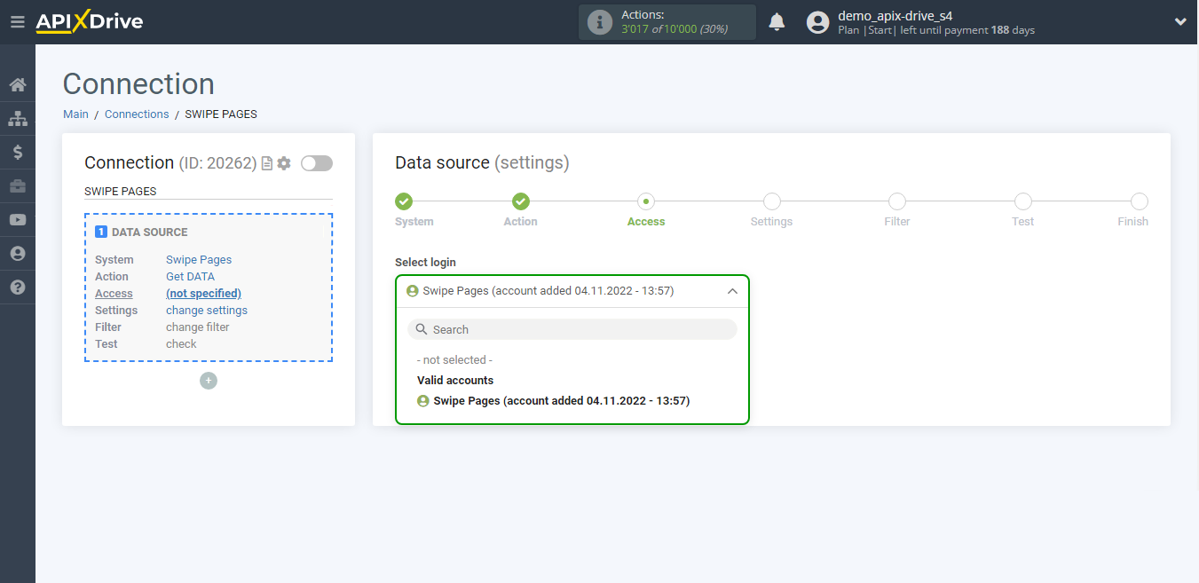 How to Connect Swipe Pages as Data Source | Account selection