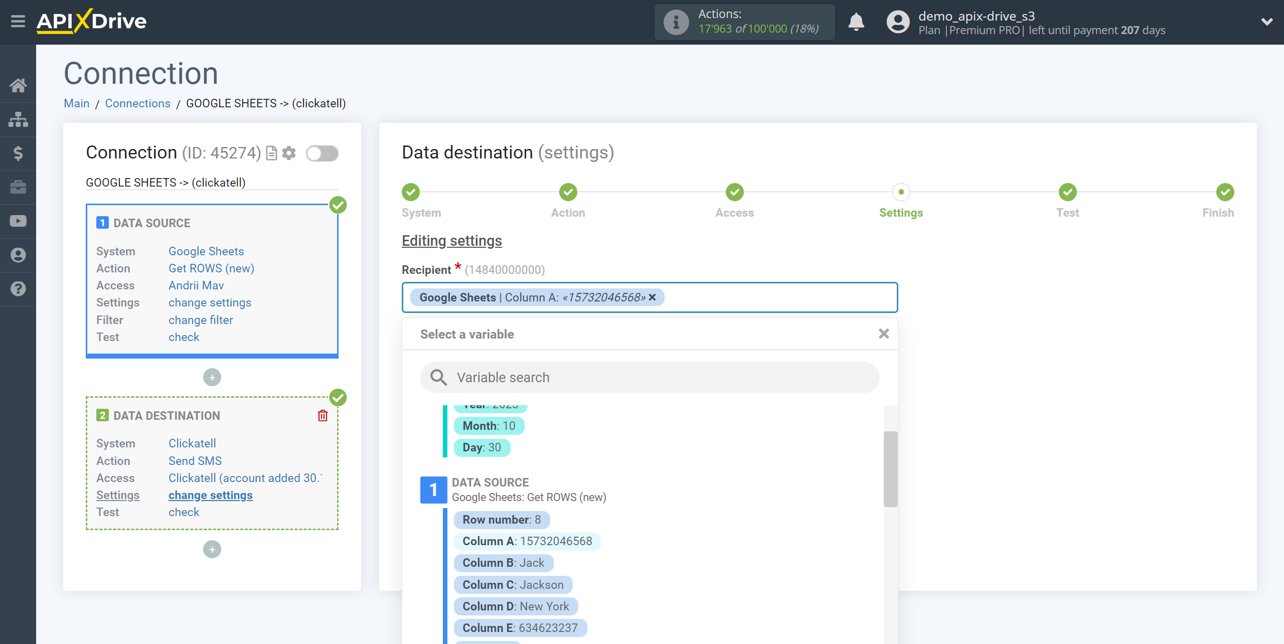 How to Connect Clickatell as Data Destination | Assigning fields