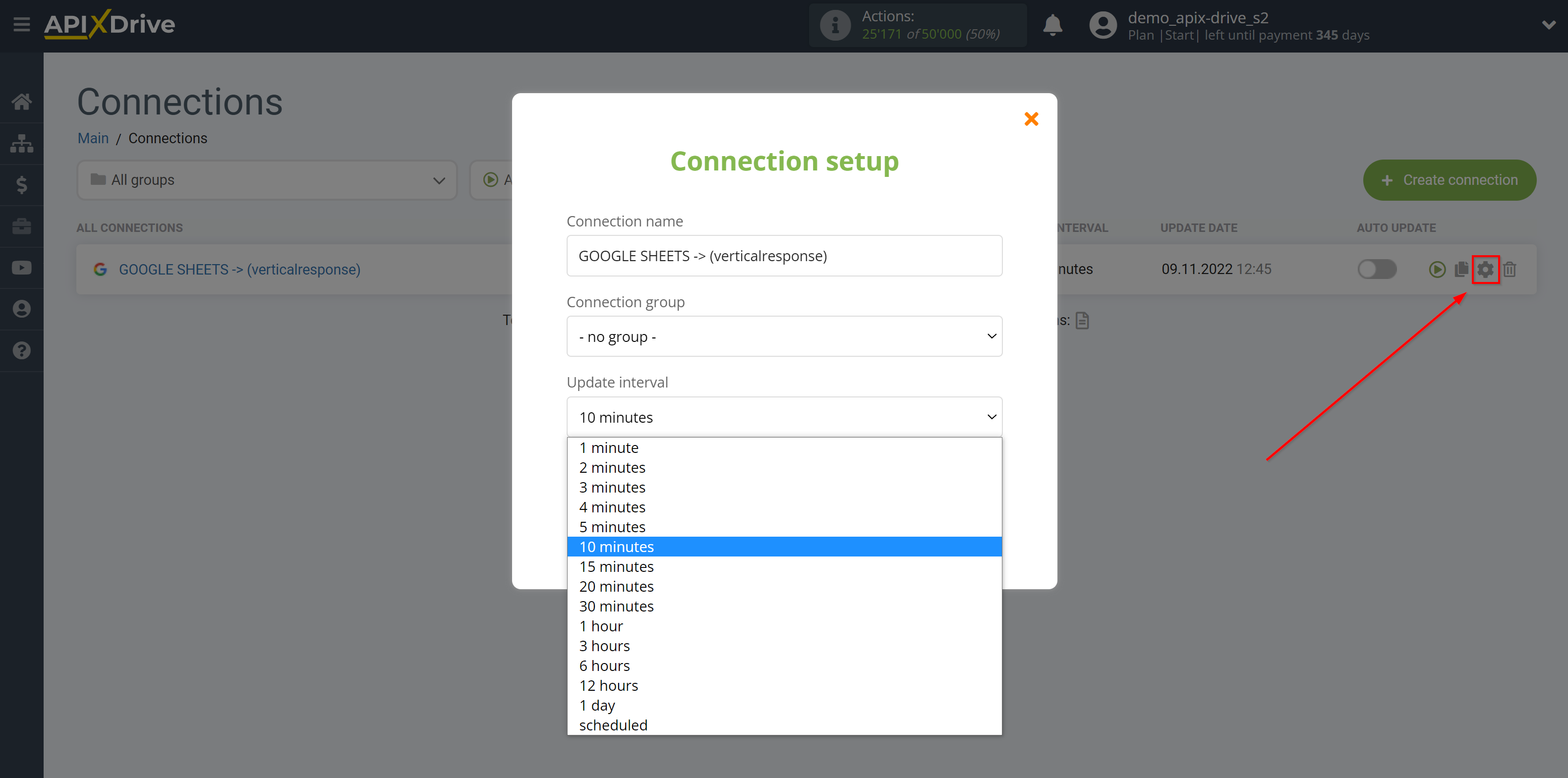 How to Connect VerticalResponse as Data Destination | Update Interval