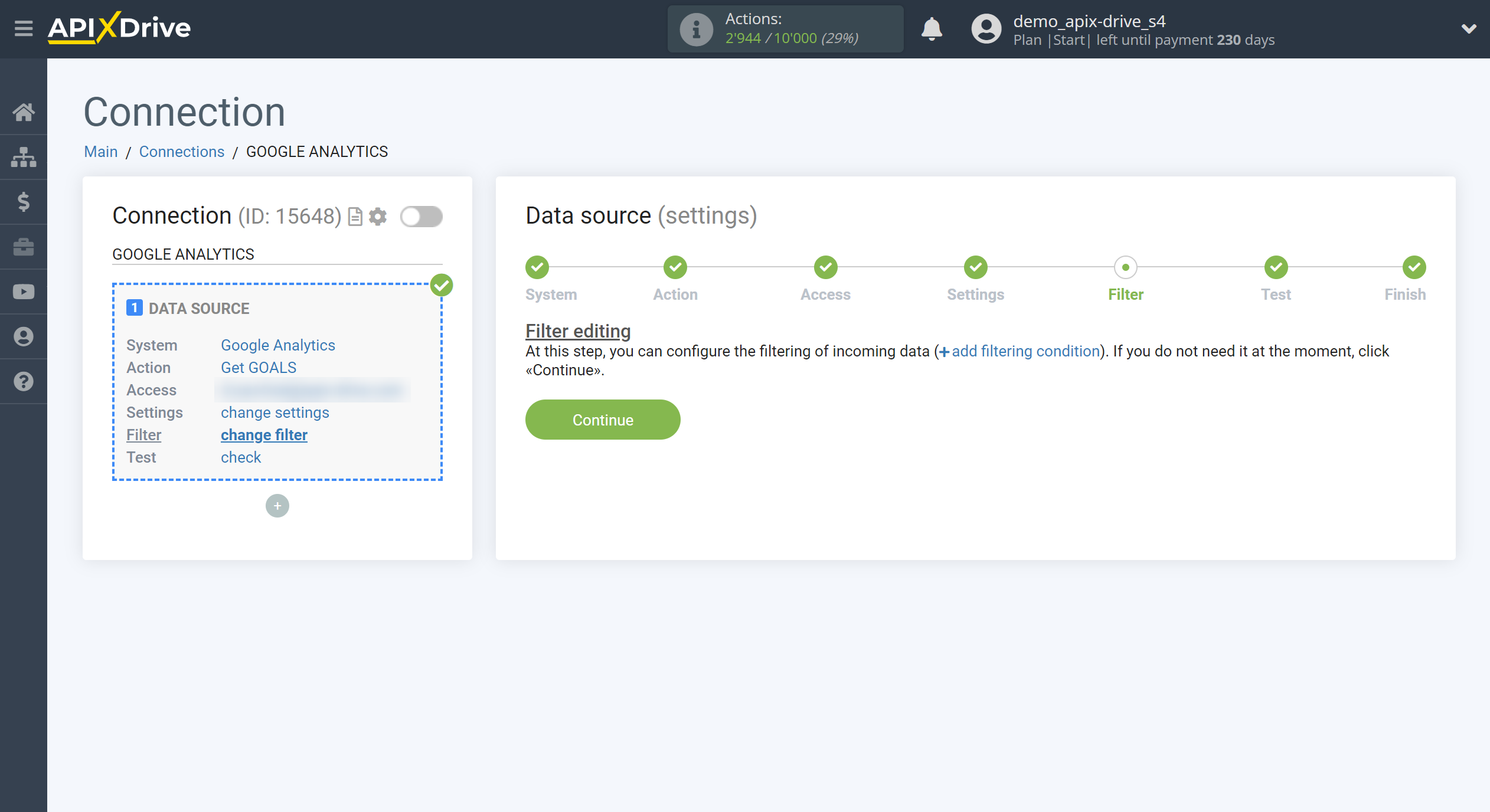 How to Connect Google Analytics as Data Source | Data filter