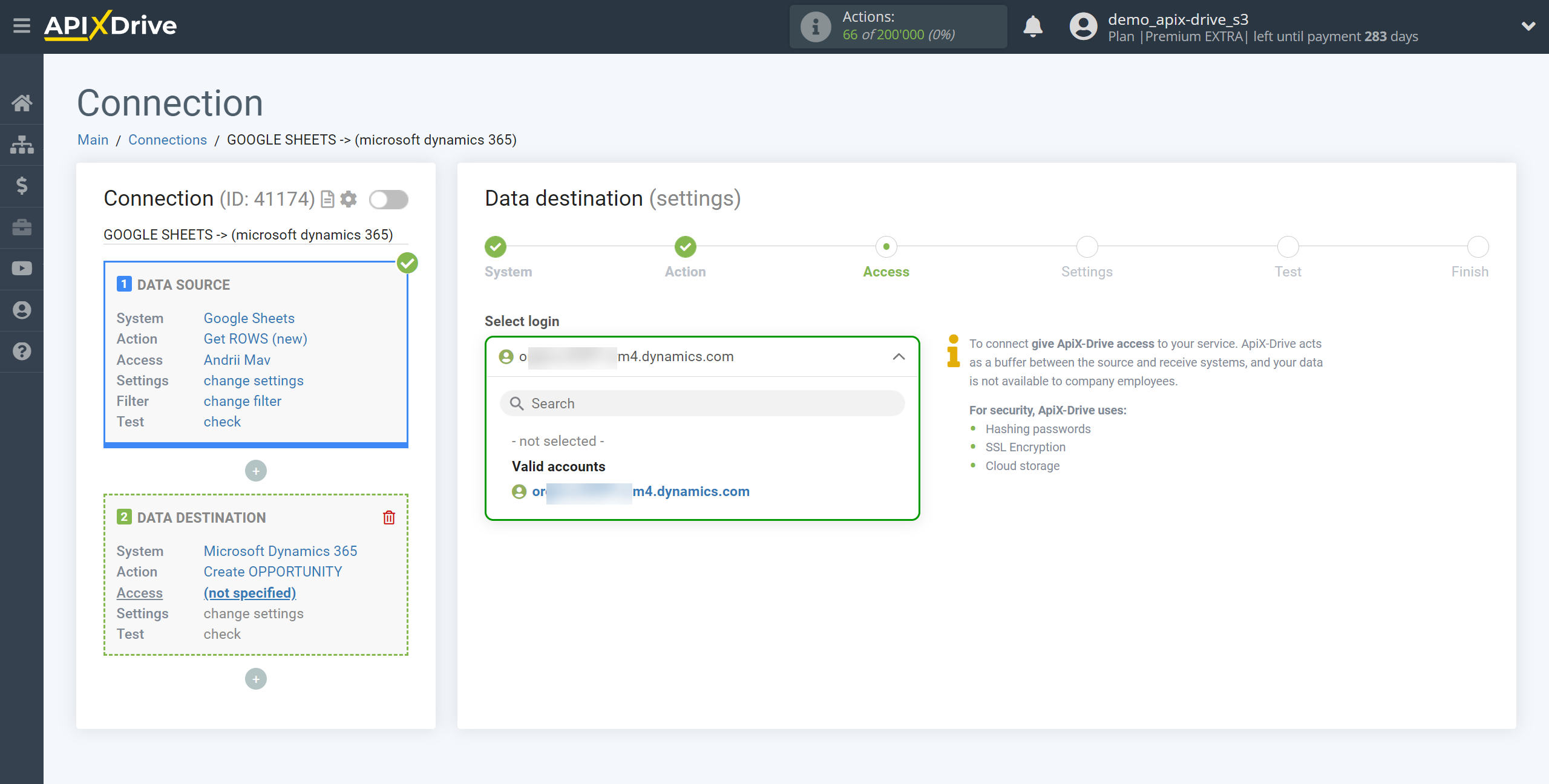 How to Connect Microsoft Dynamics 365 as Data Destination | Account selection