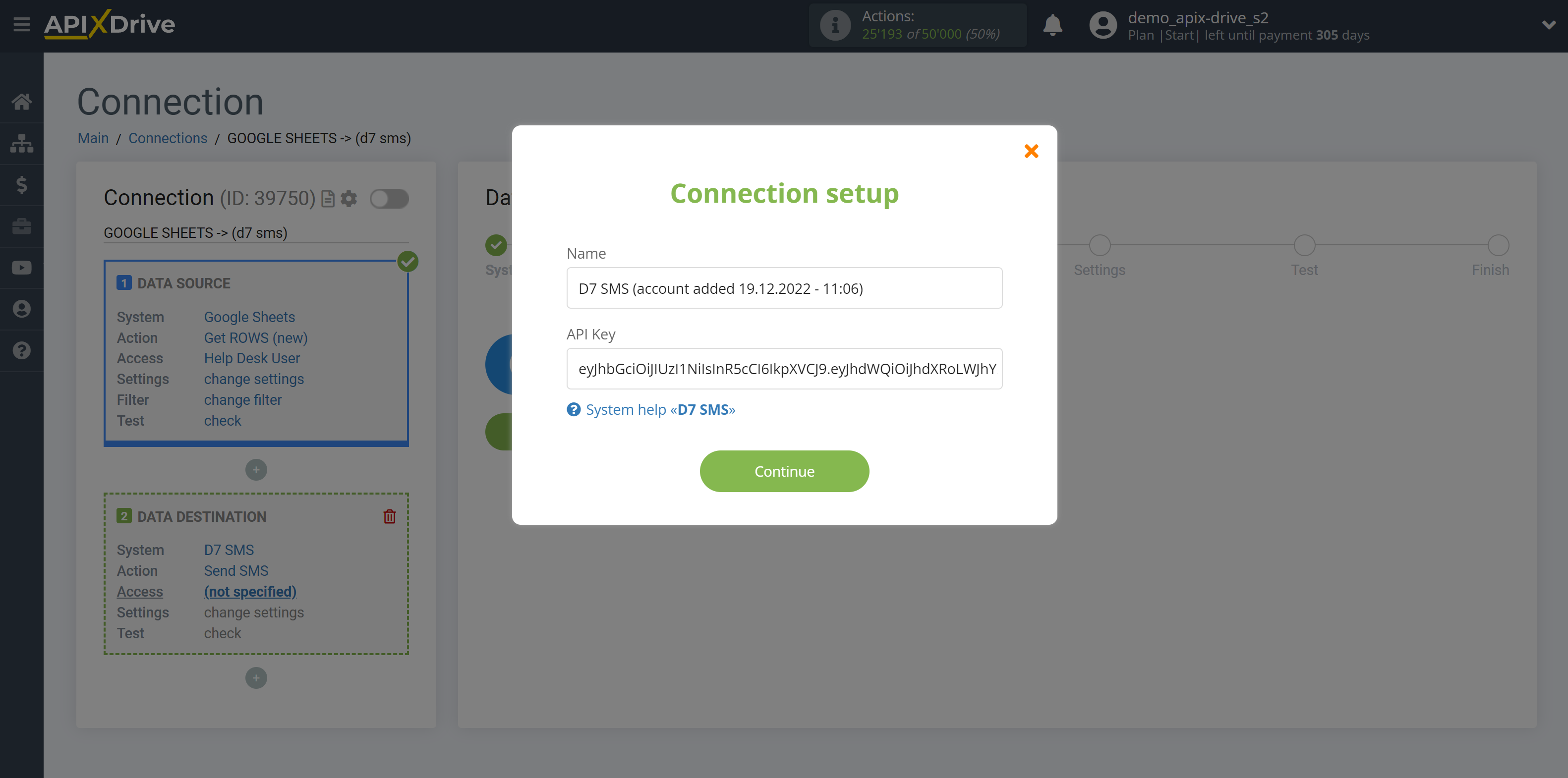 How to Connect D7 SMS as Data Destination | Connection setup