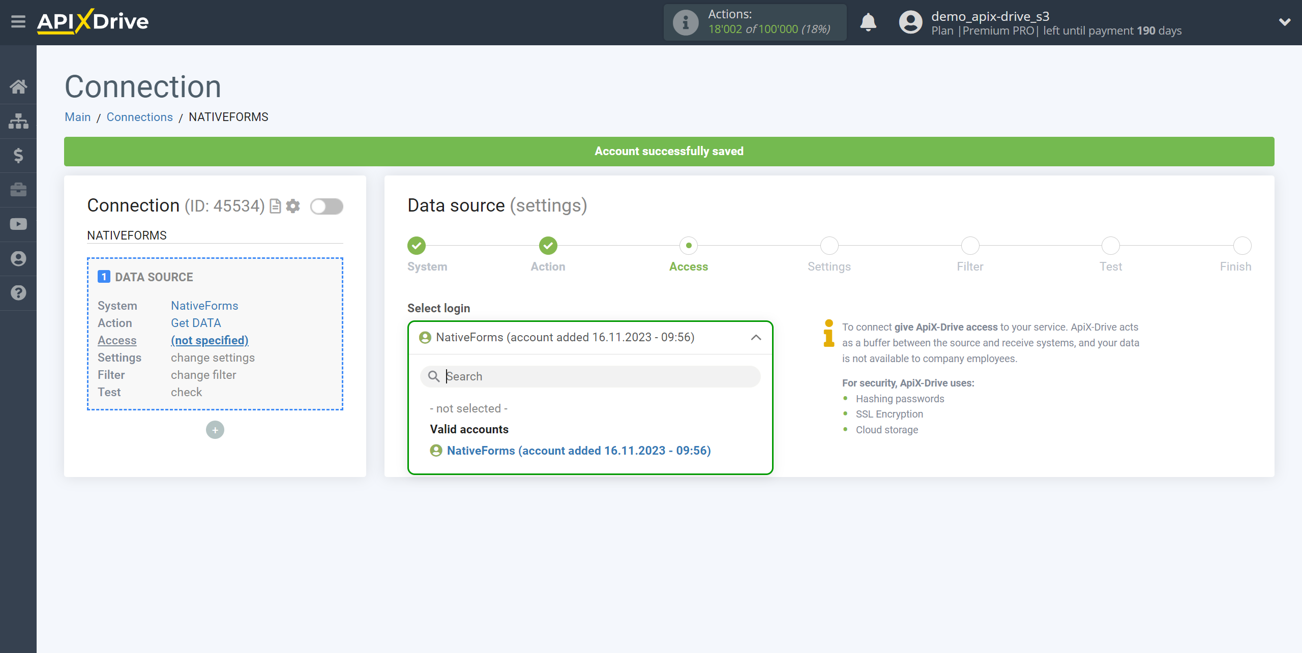 How to Connect NativeForms as Data Source | Account selection