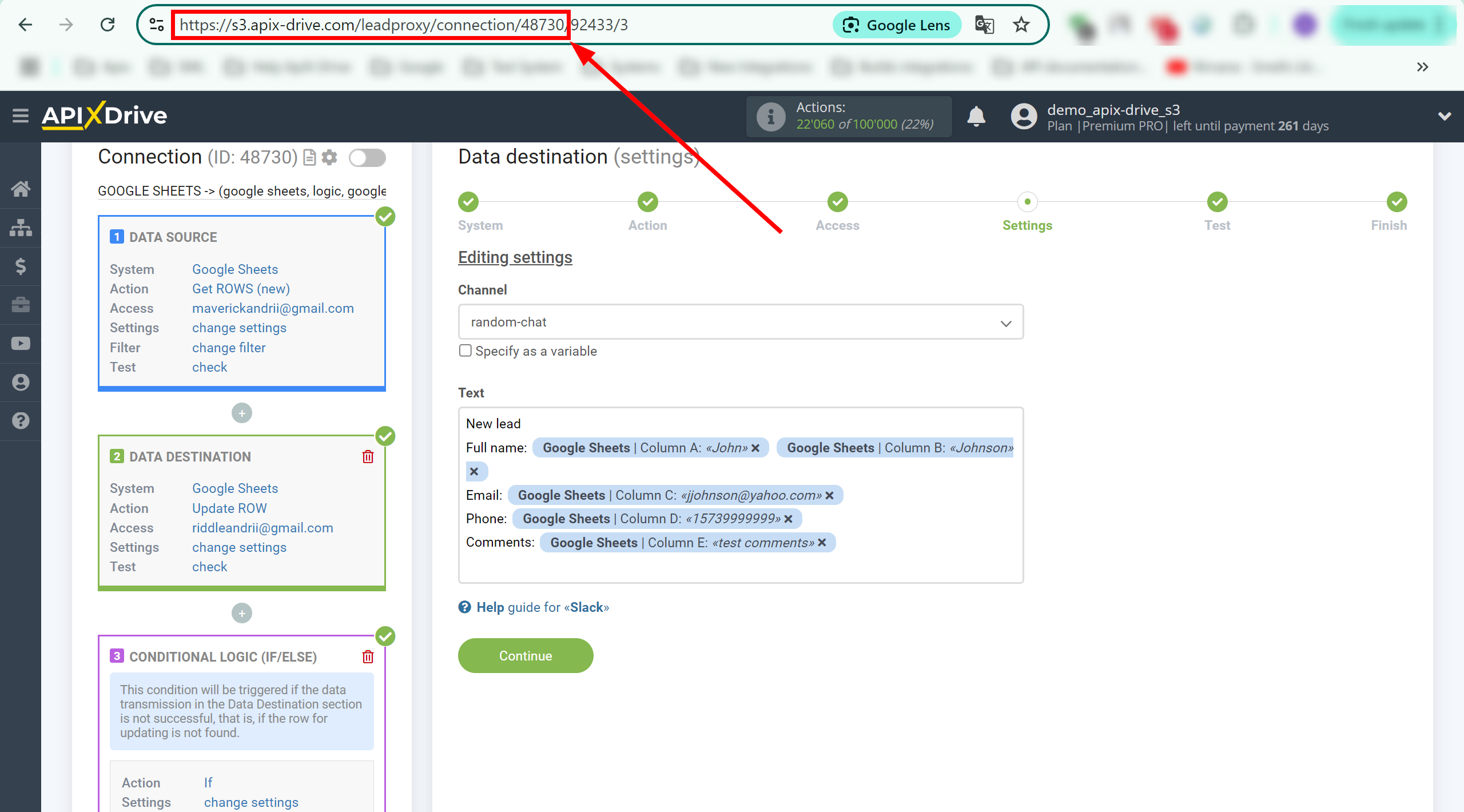 How to setup Google Sheets Update Row / Add Row | Contact link