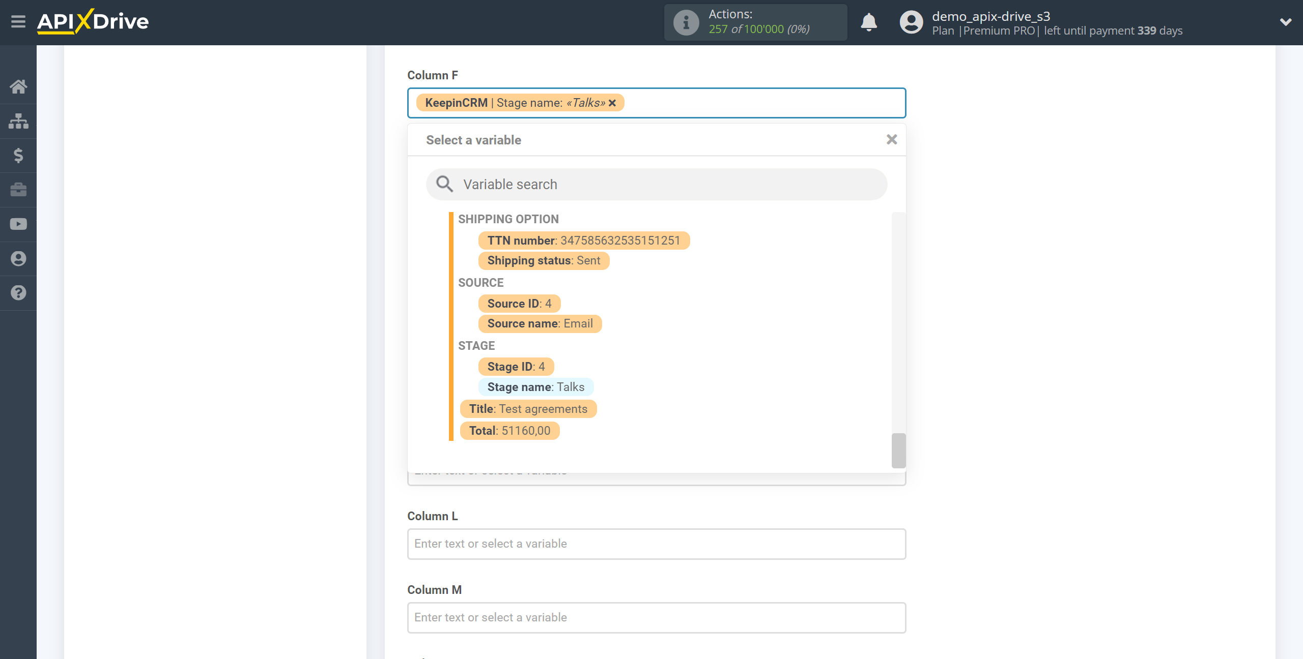 Setting up KeepinCRM Agreement Search in Google Sheets | Assigning fields