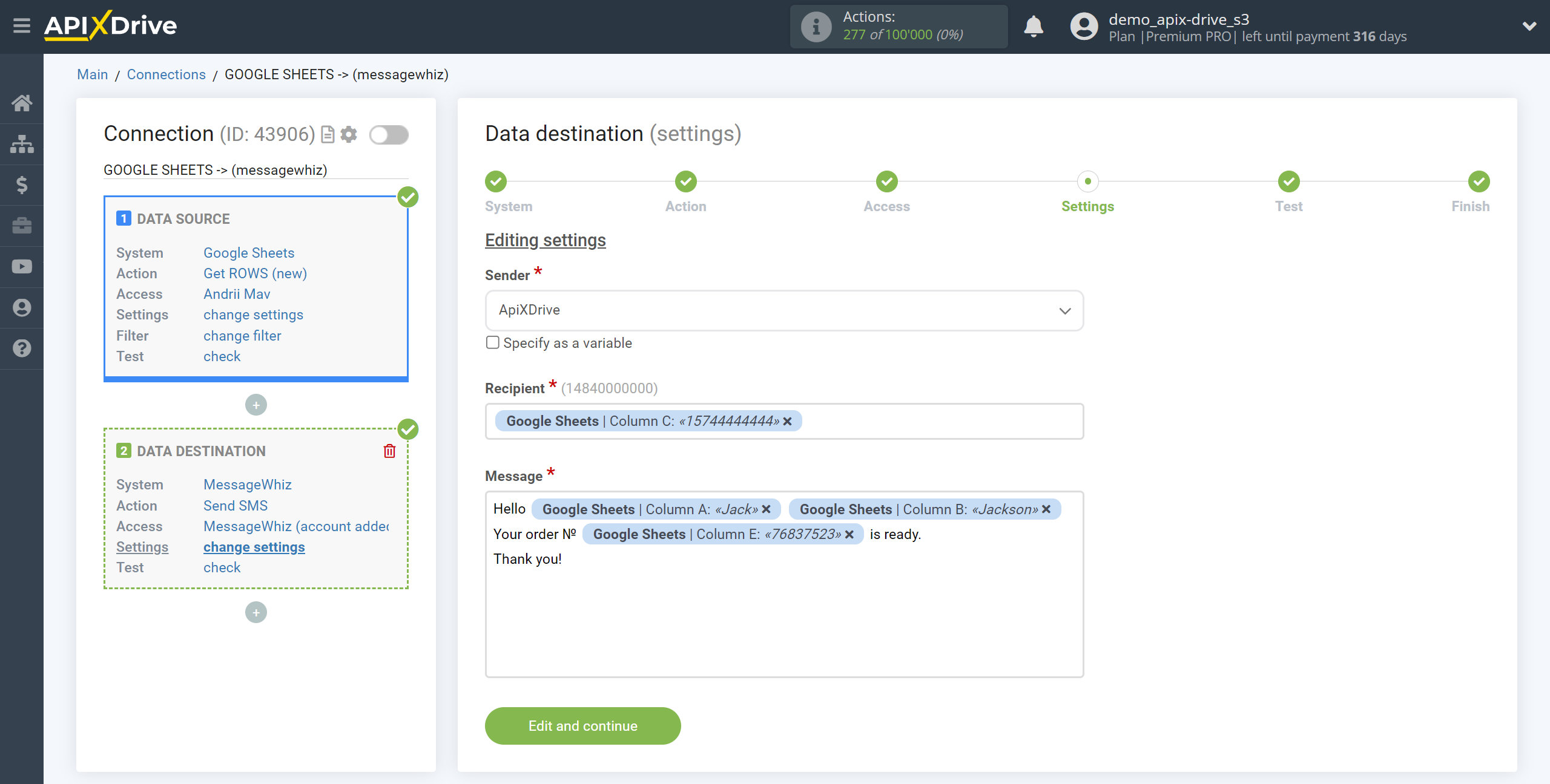 How to Connect MessageWhiz as Data Destination | Assigning fields