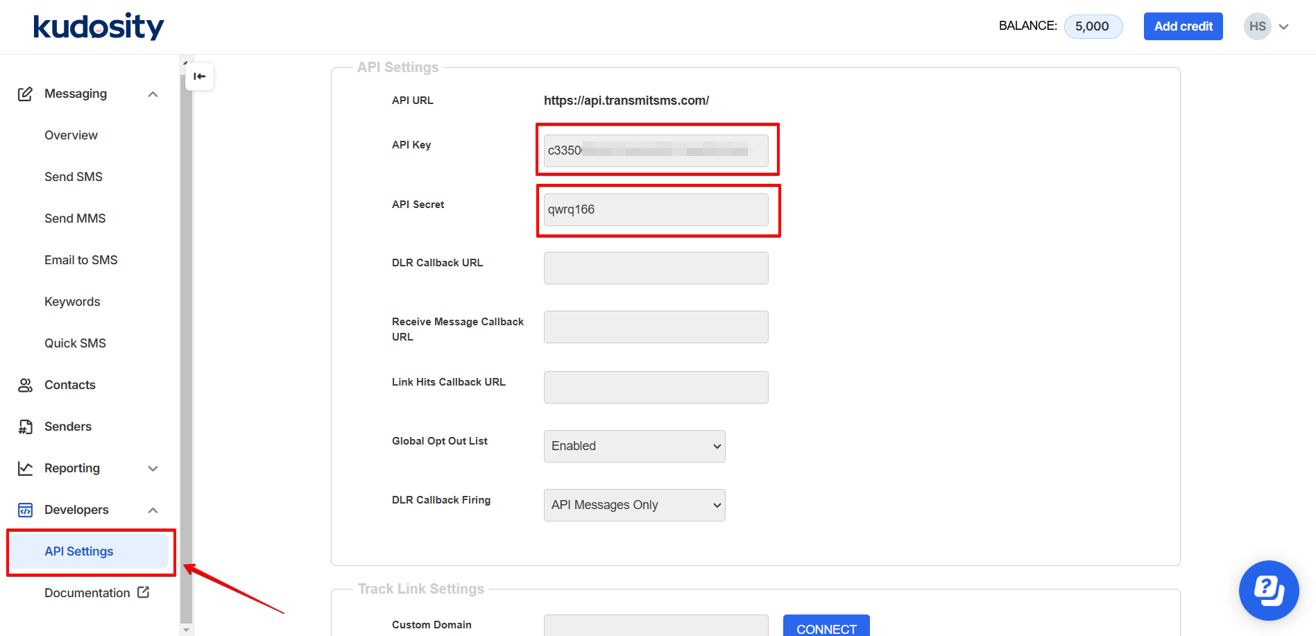 How to Connect Kudosity as Data Destination | Location of API key and API Secret