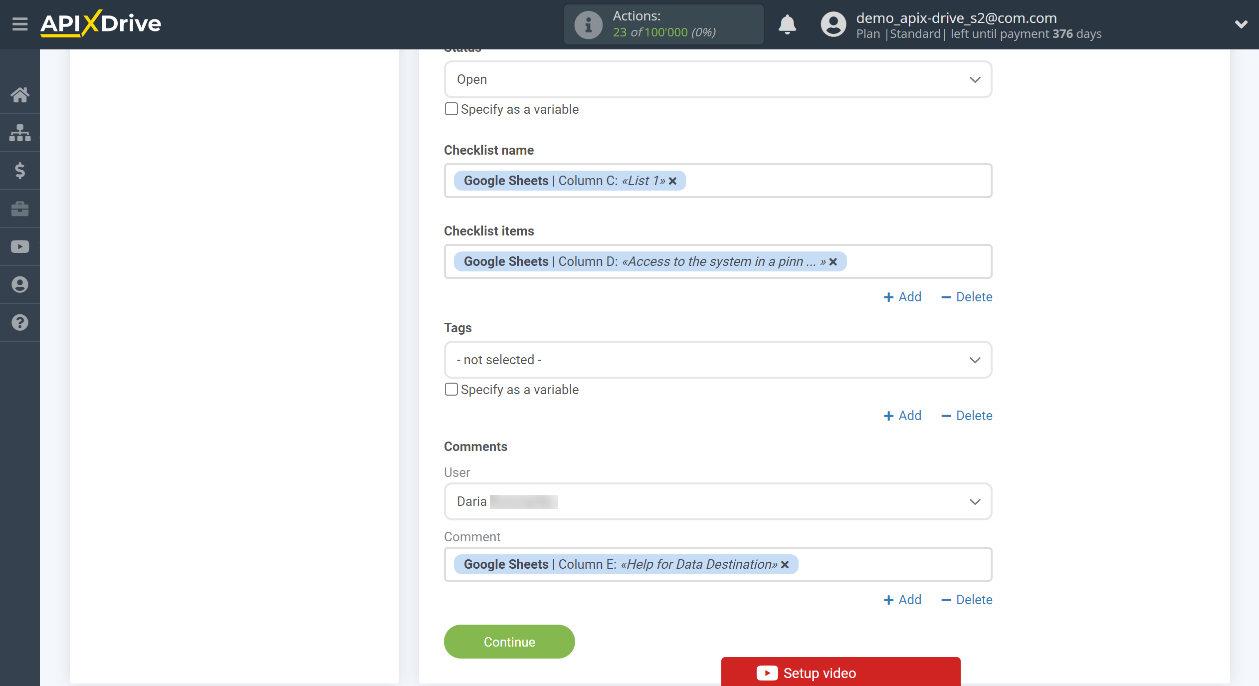 How to Connect MeisterTask as Data Destination | Assigning fields