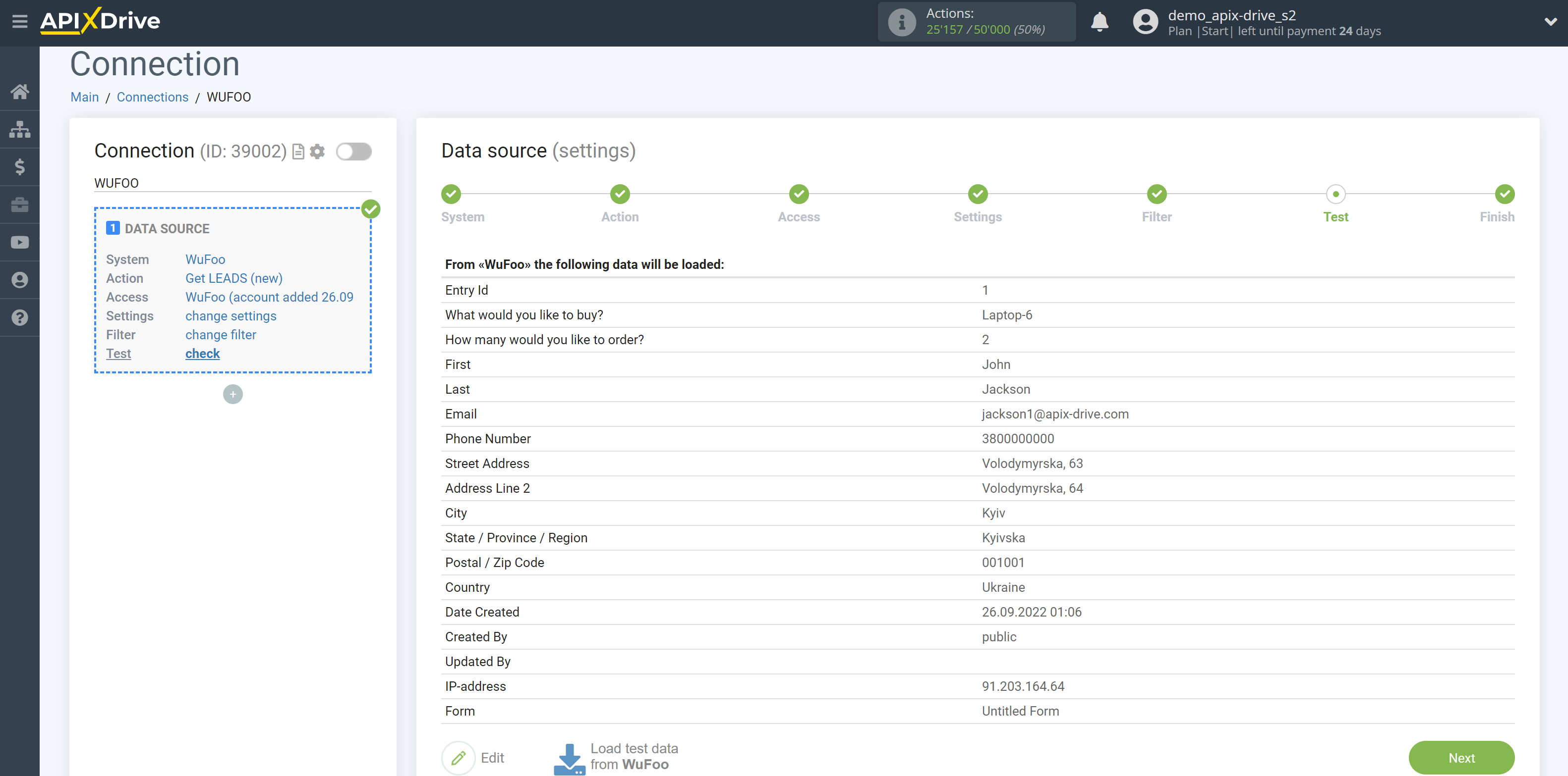 How to Connect WuFoo as Data Source | Data Test