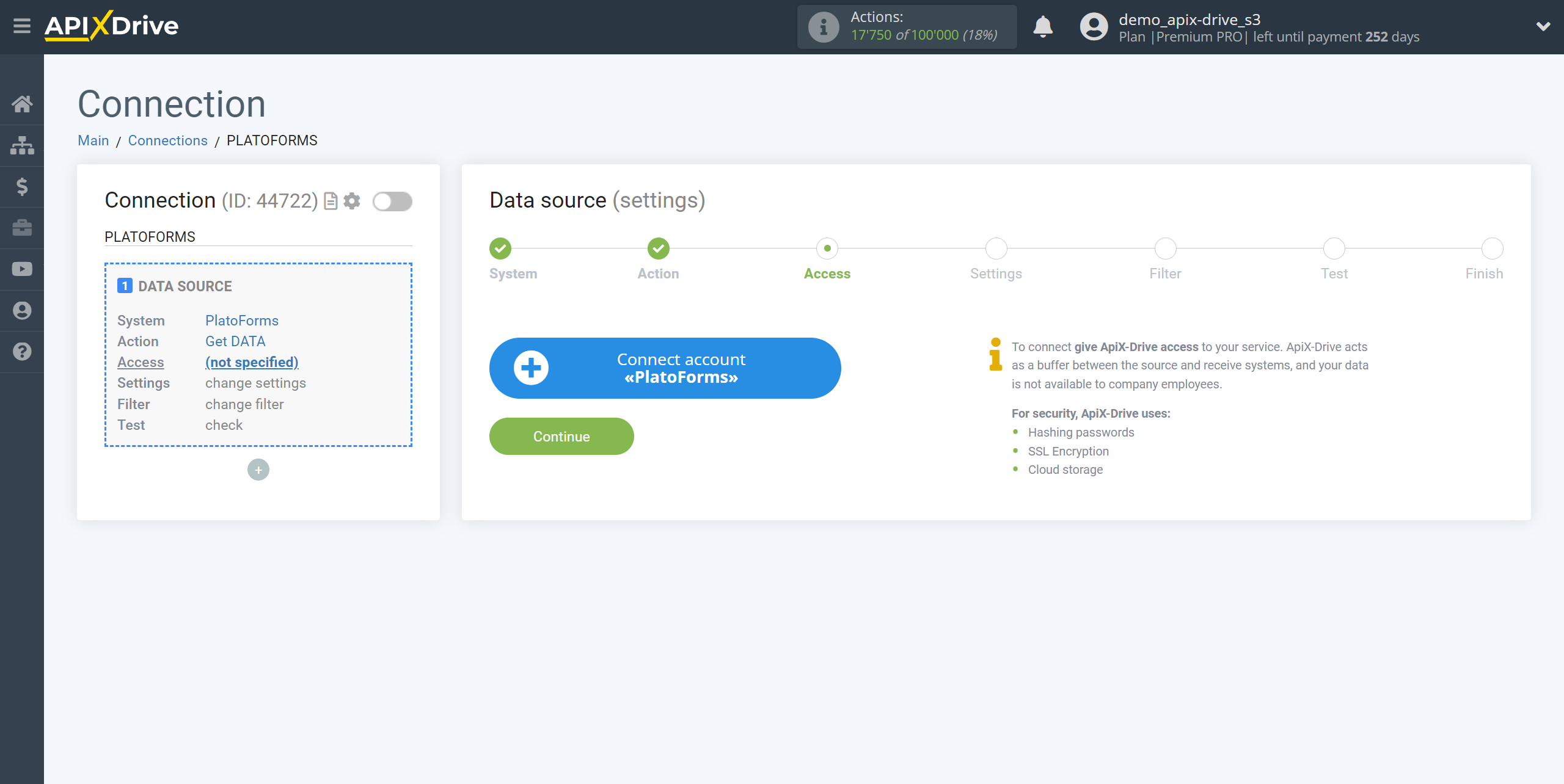 How to Connect PlatoForms as Data Source | Account connection