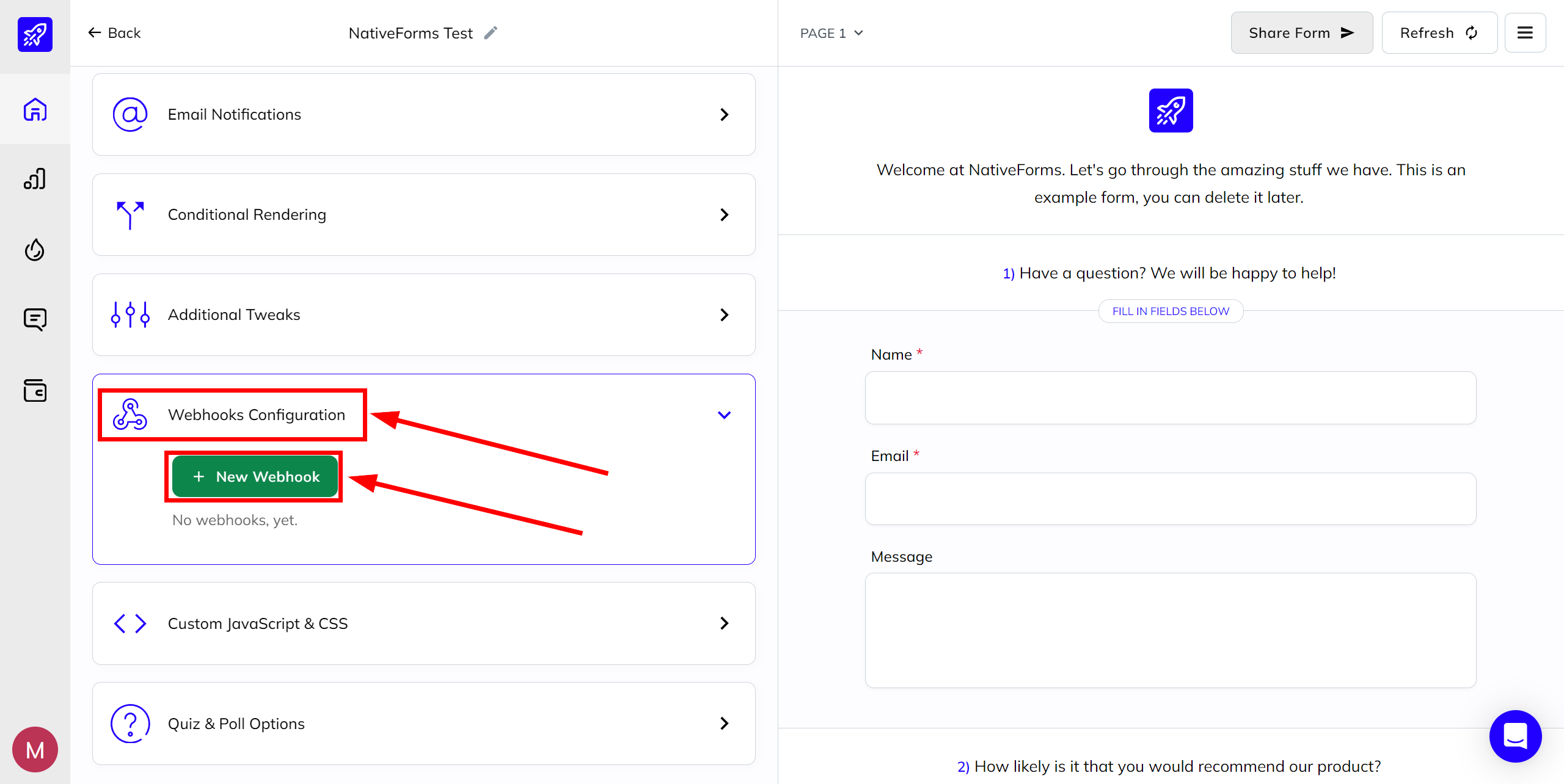 How to Connect NativeForms as Data Source | Webhook Setup