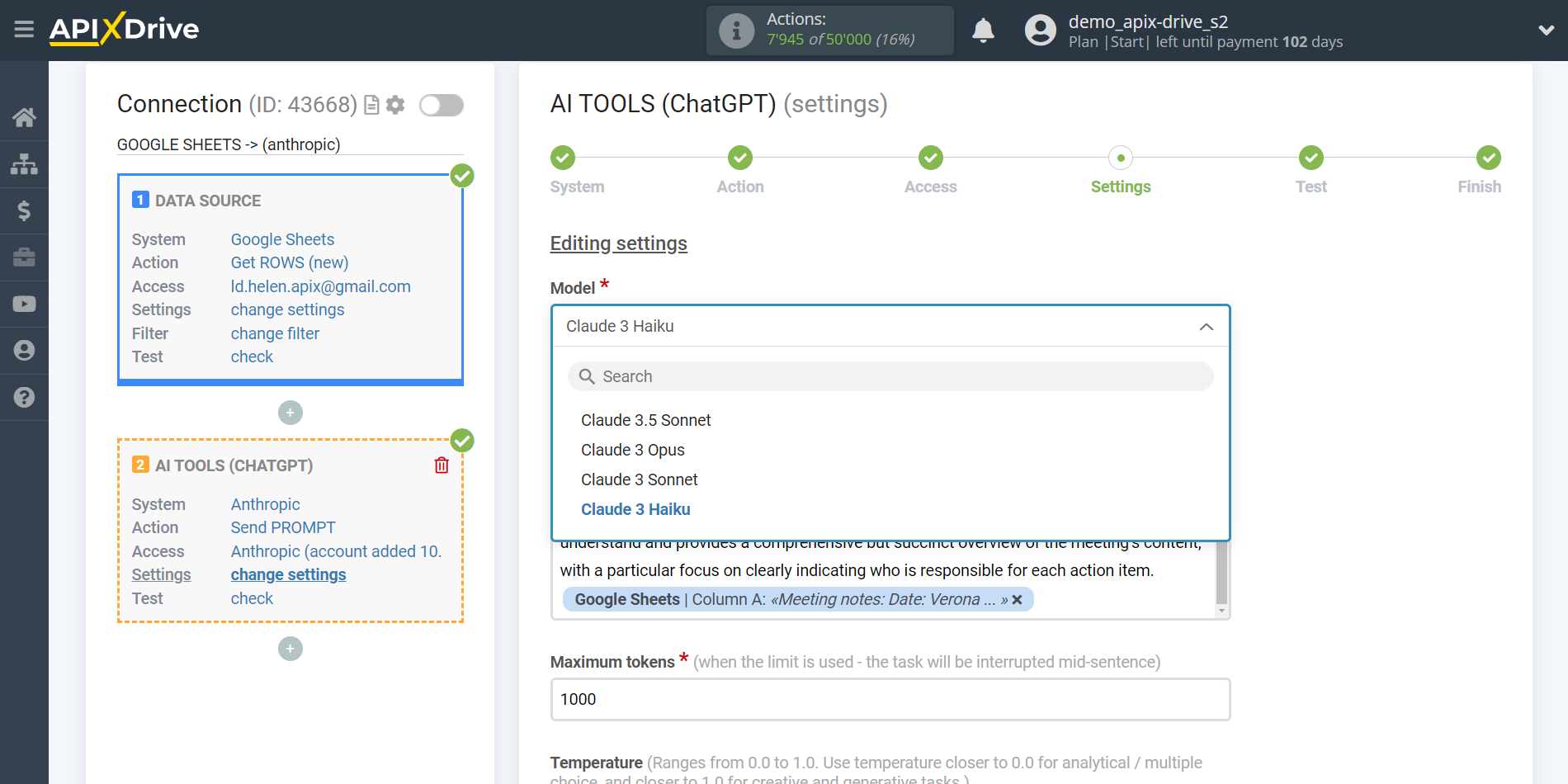 Setting up Anthropic in Google Sheets | Assigning fields