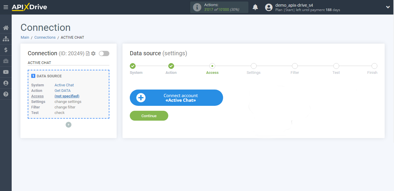 How to Connect Active Chat as Data Source | Account connection