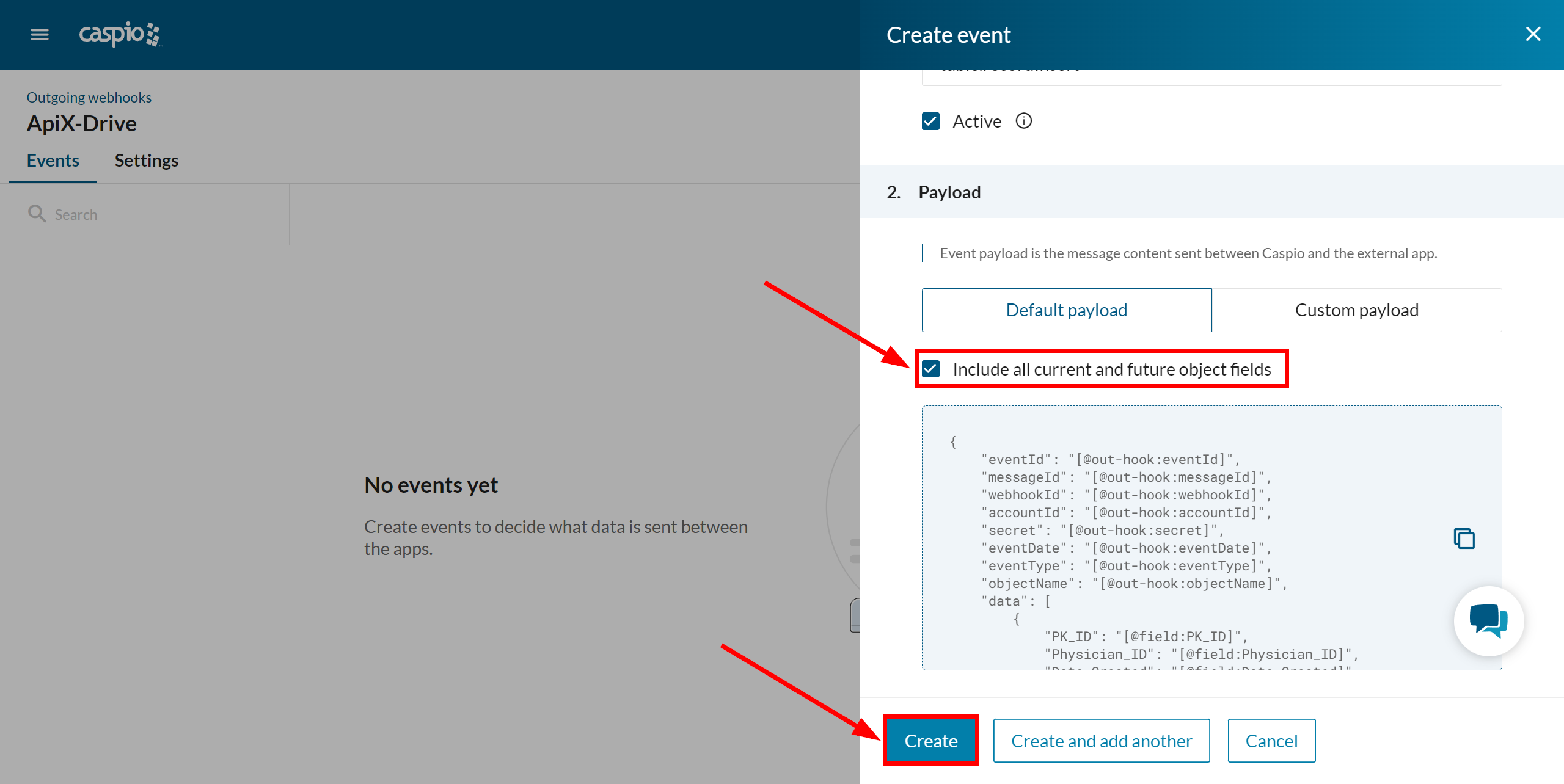How to Connect Caspio Cloud Database as Data Source | Saving event settings