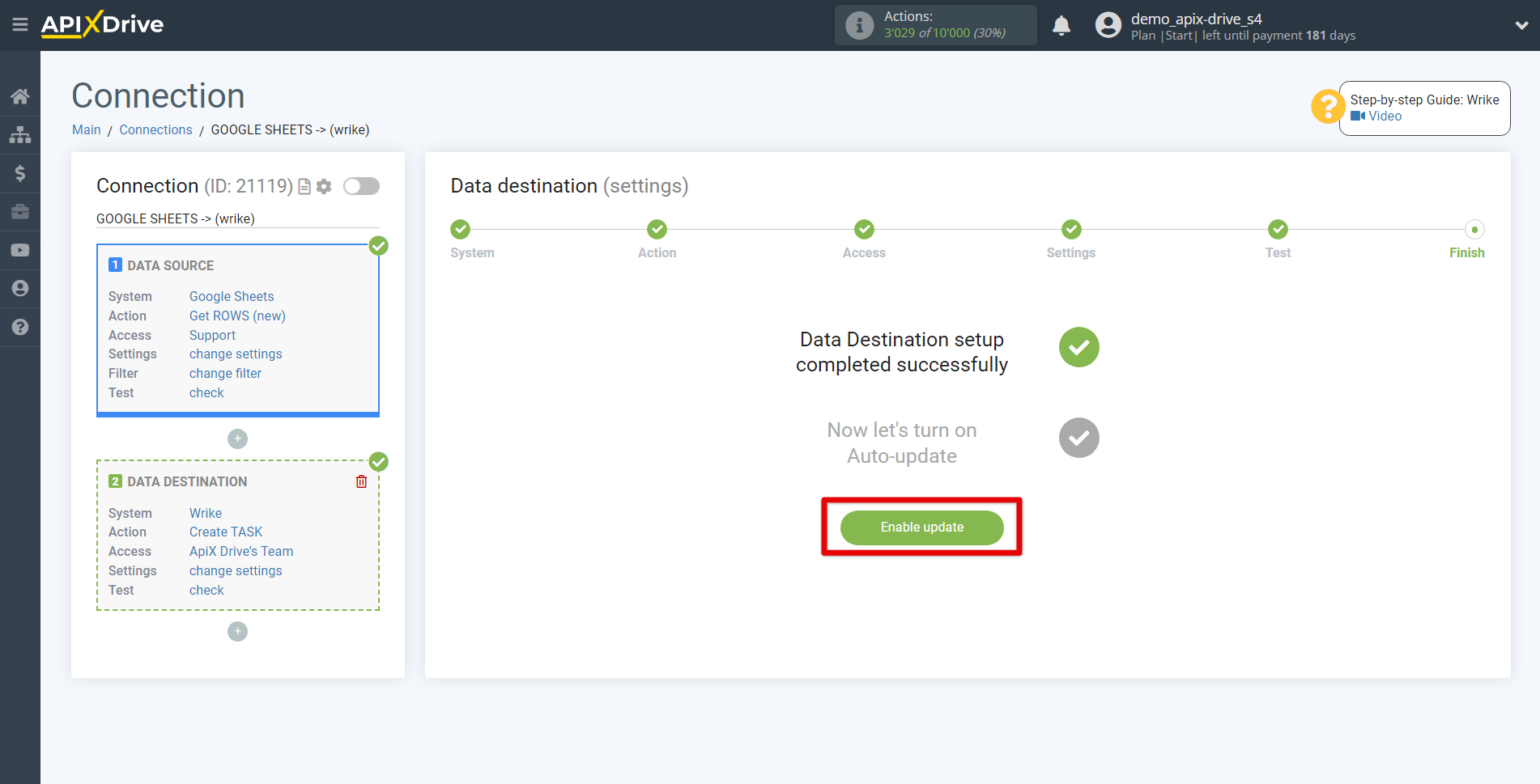 How to Connect Wrike as Data Destination | Enable auto-update