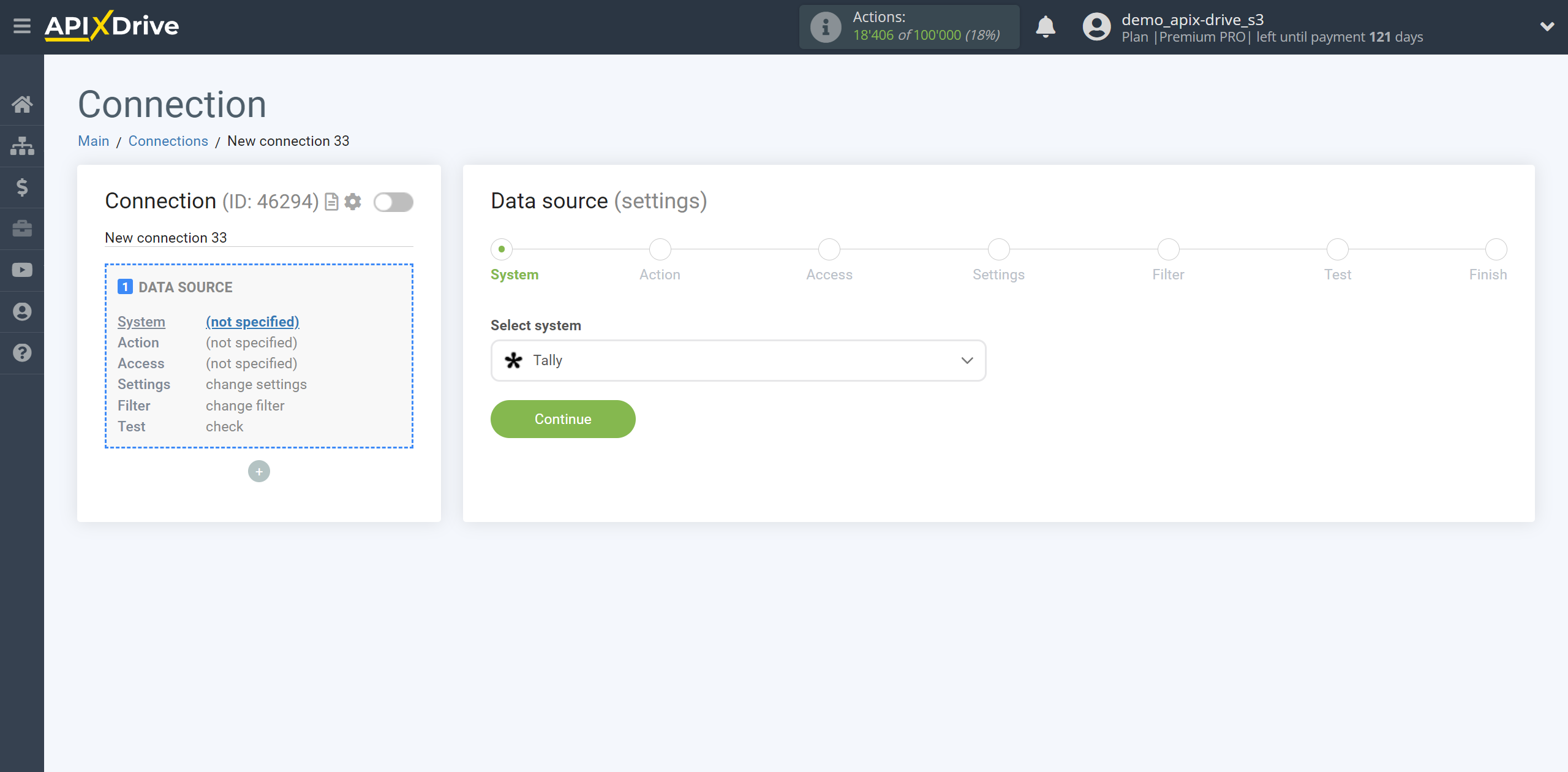 How to Connect Tally as Data Source | System selection