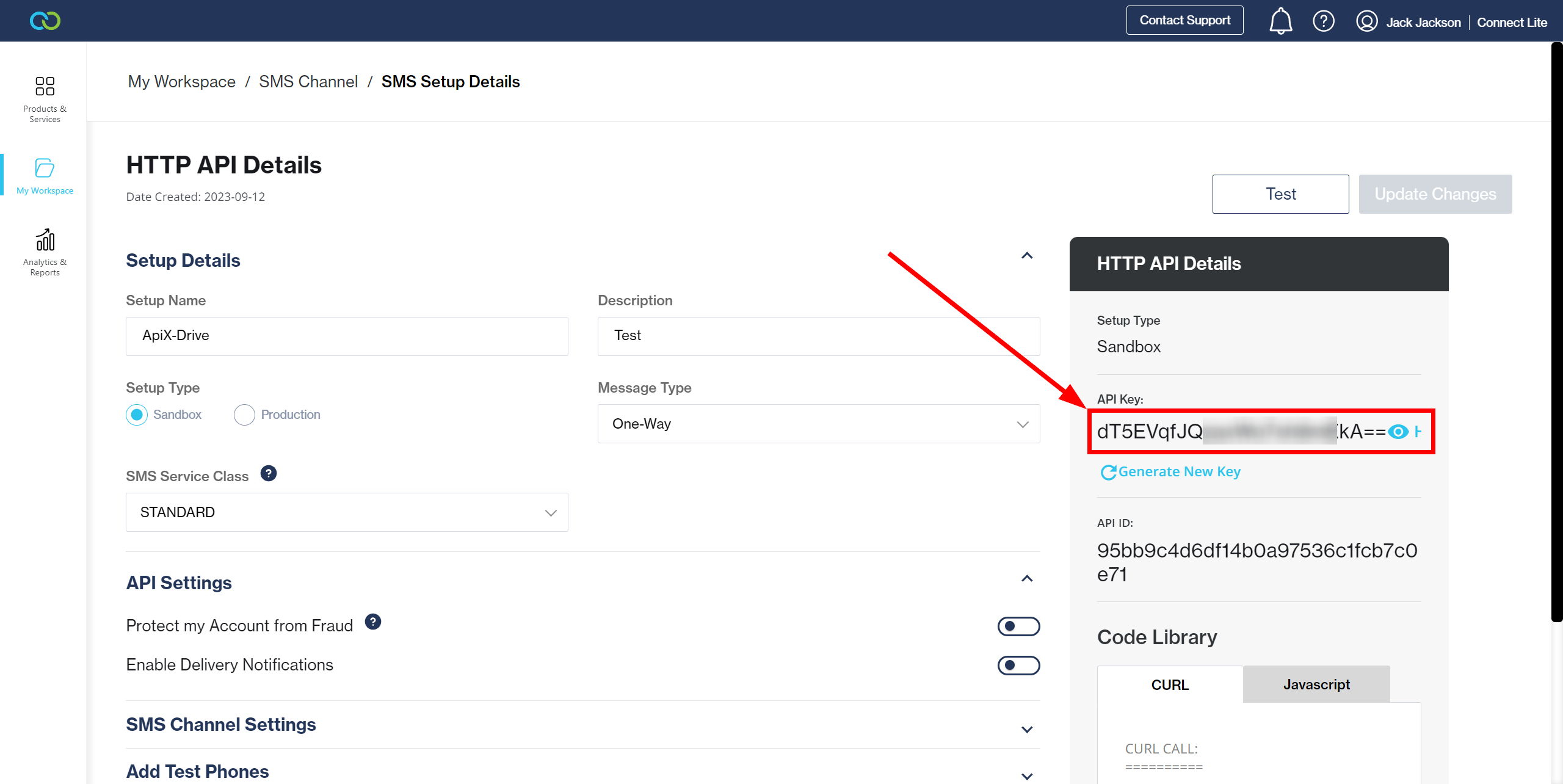 How to Connect Clickatell as Data Destination | API Key location