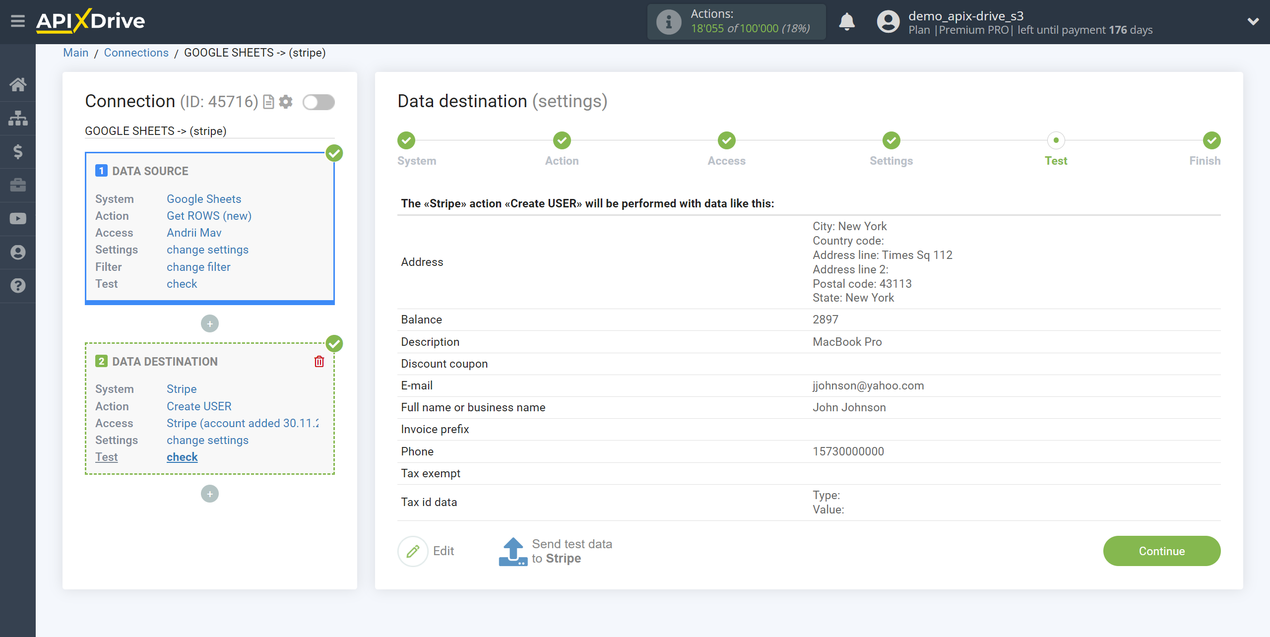 How to Connect Stripe as Data Destination | Test data