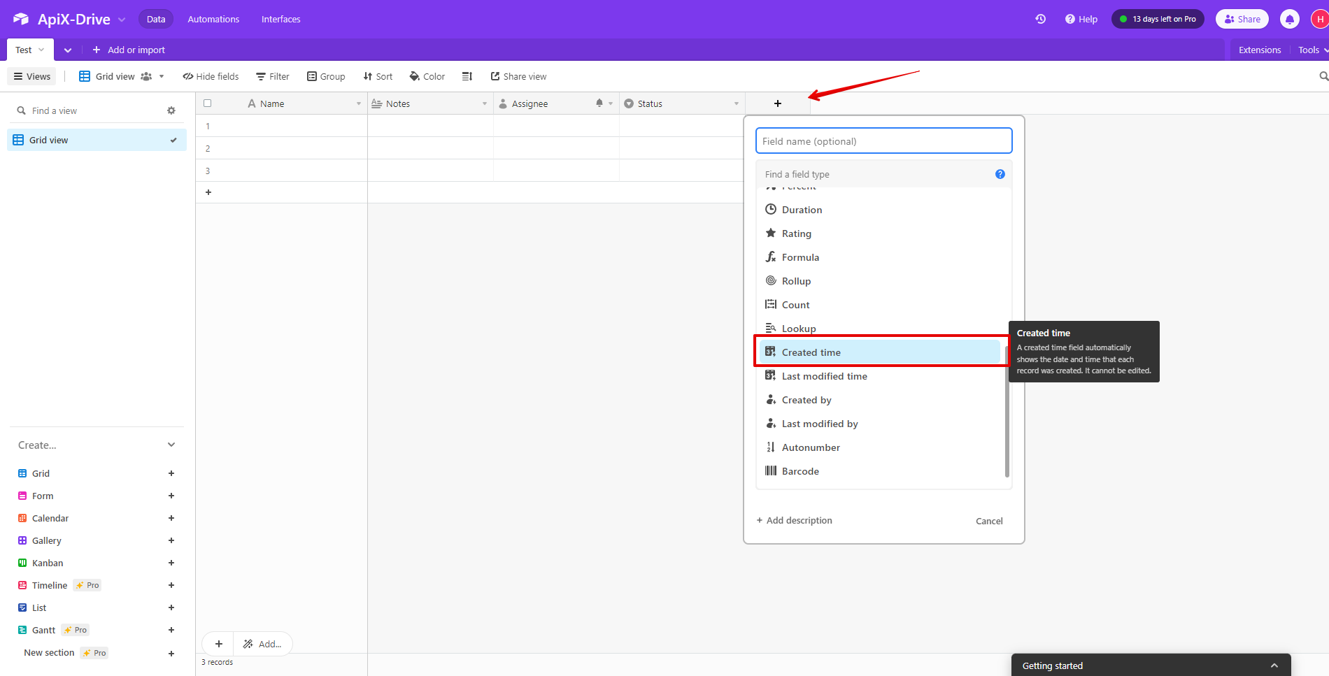 How to Connect AirTable as Data Source | Selecting the Created time column