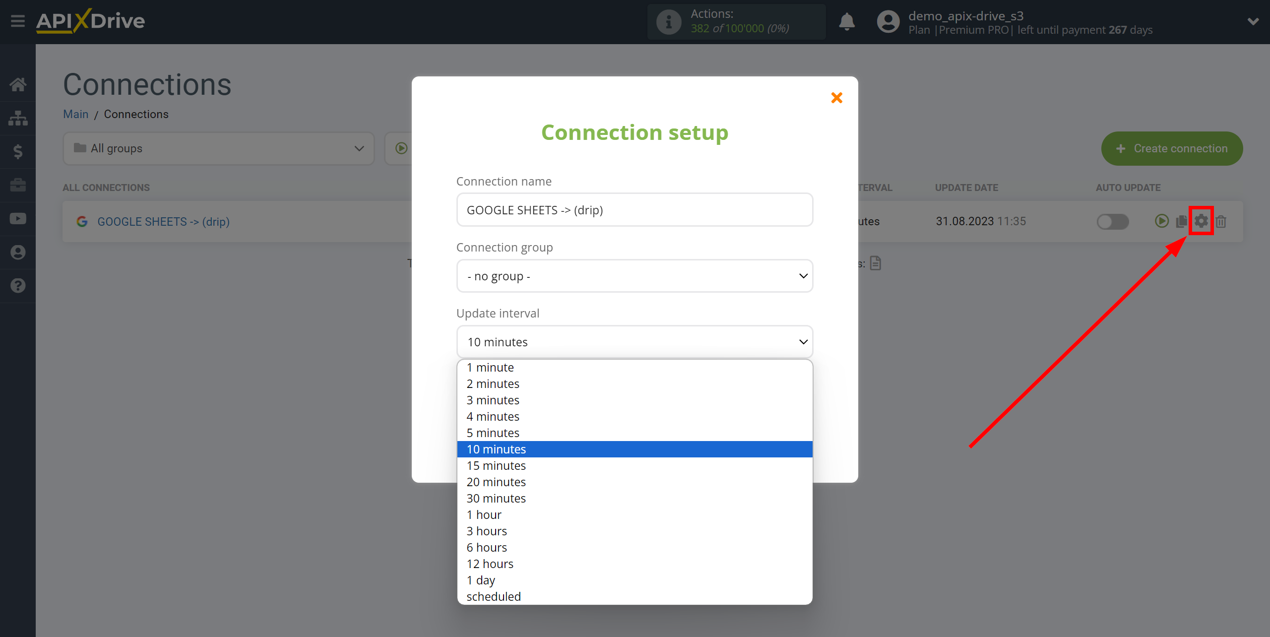 How to Connect Drip as Data Destination | Update interval