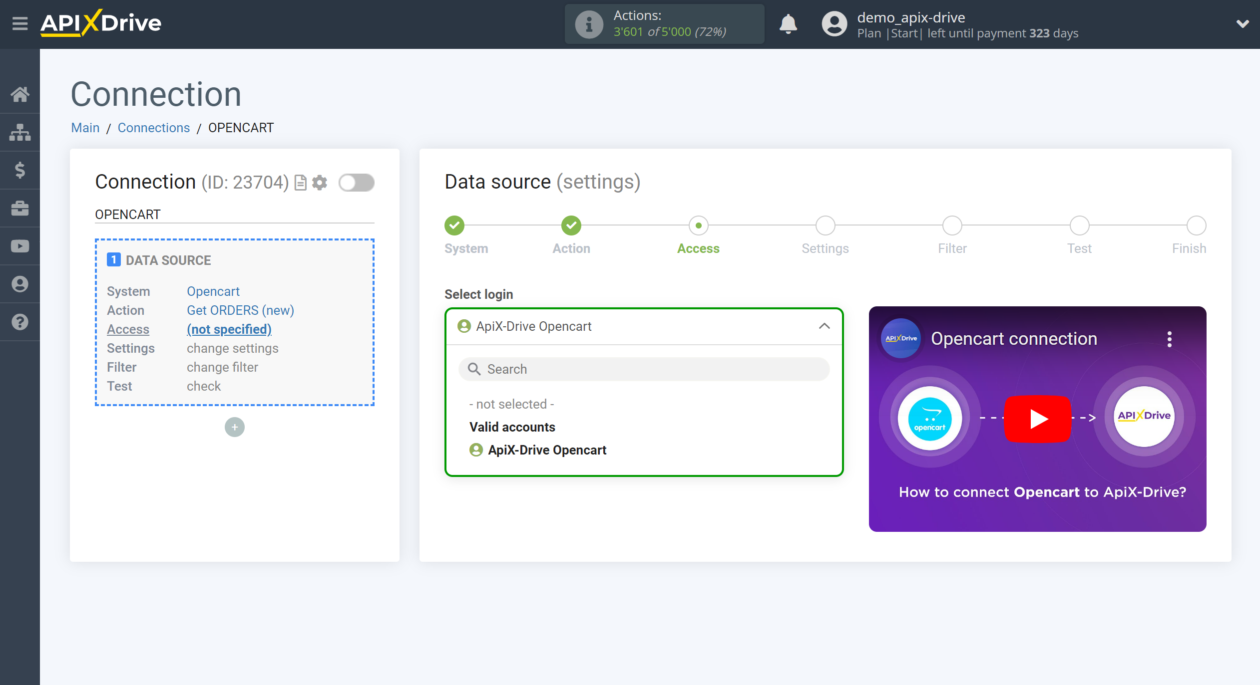 How to Connect Opencart as Data Source | Account selection