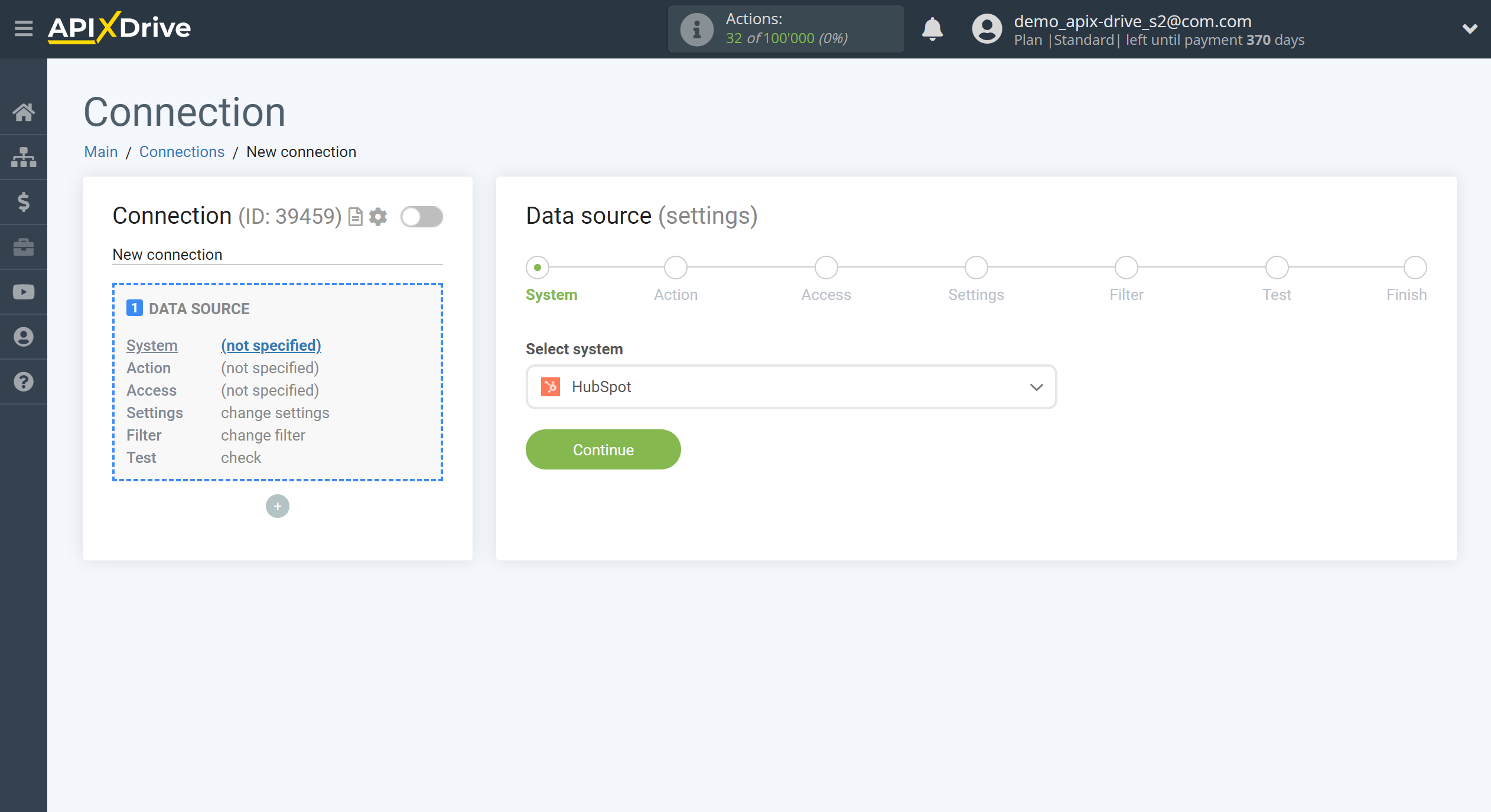 How to Connect HubSpot as Data Source | System selection