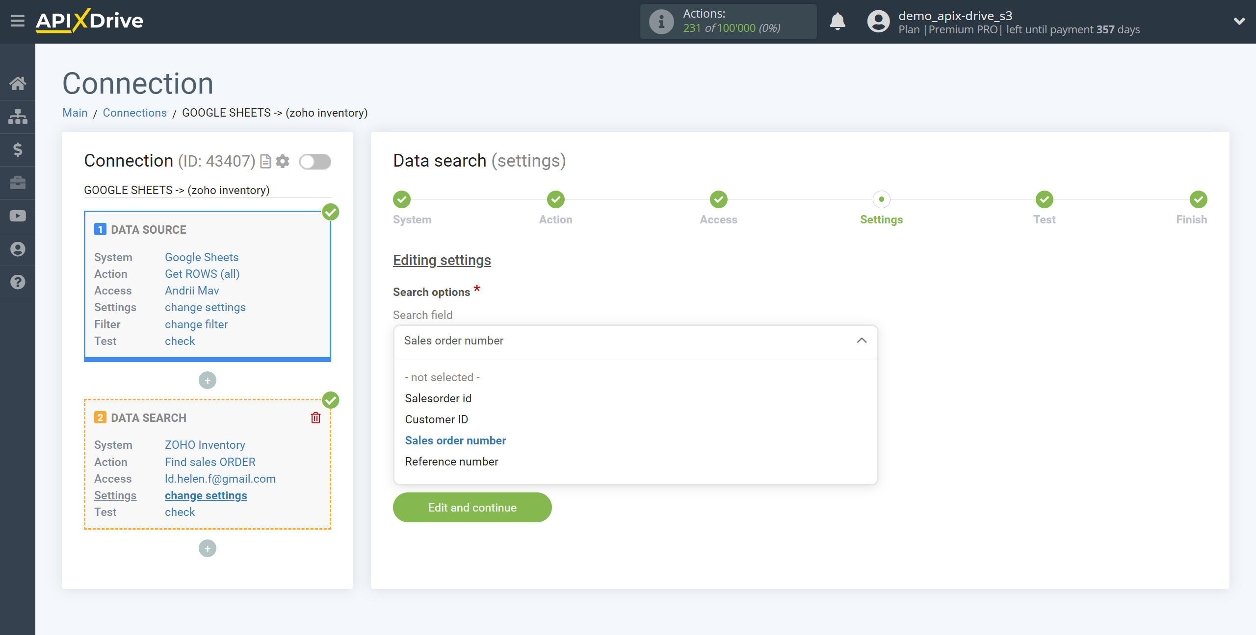 Setting up Zoho Inventory Sales Order Search in Google Sheets | Assigning fields