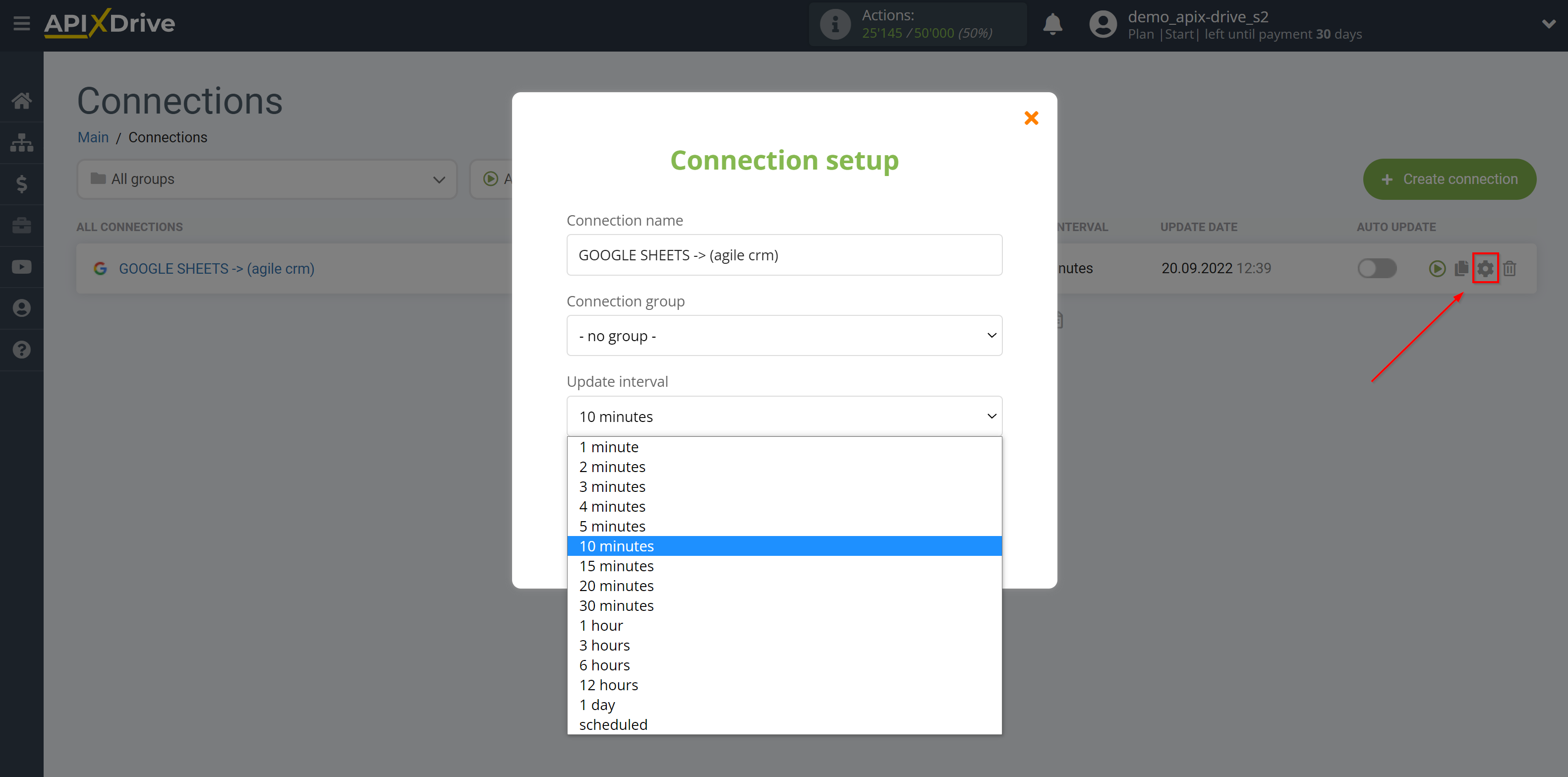 How to Connect AgileCRM as Data Destination | Update interval