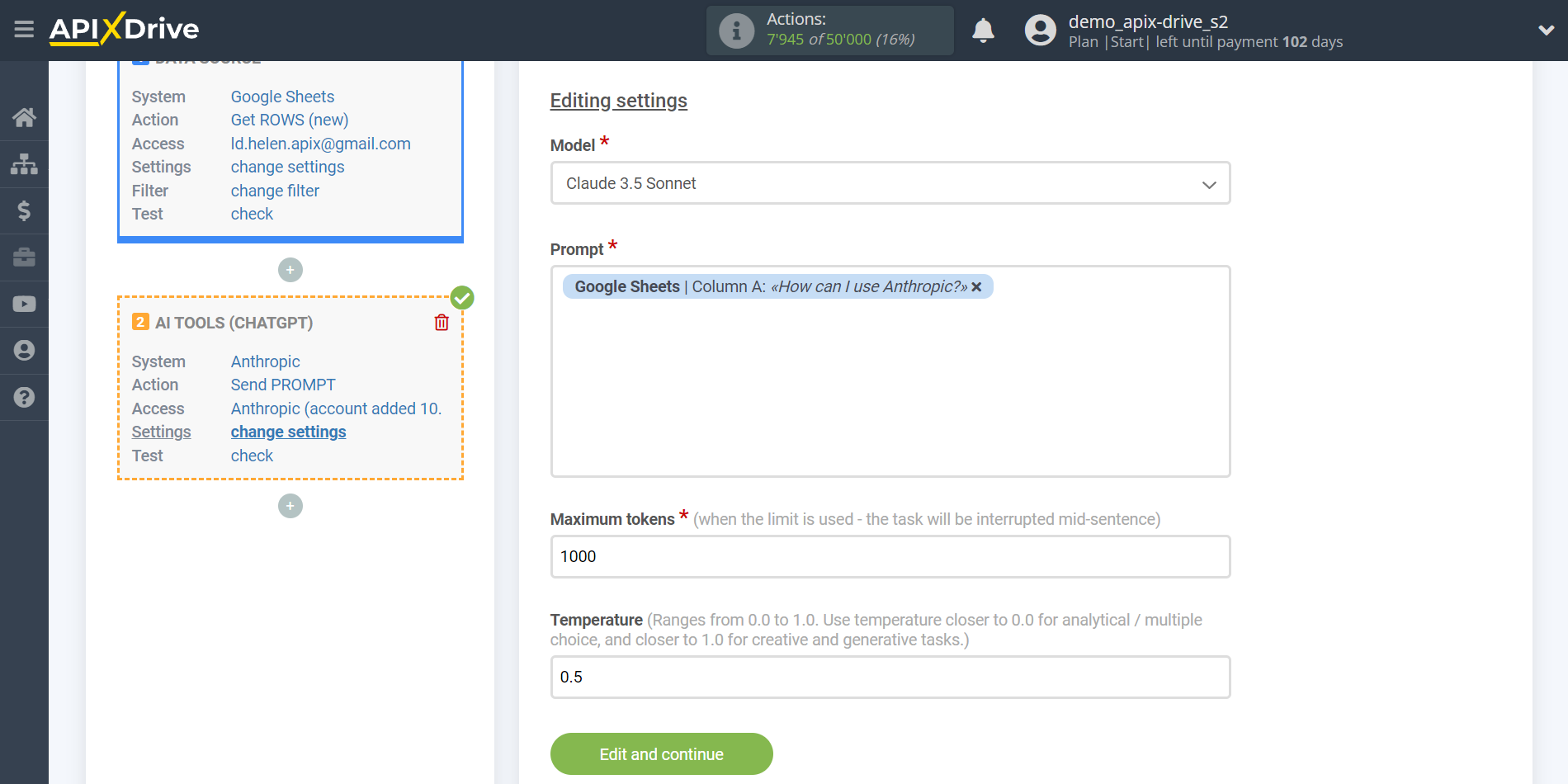 Setting up Anthropic in Google Sheets | Assigning fields