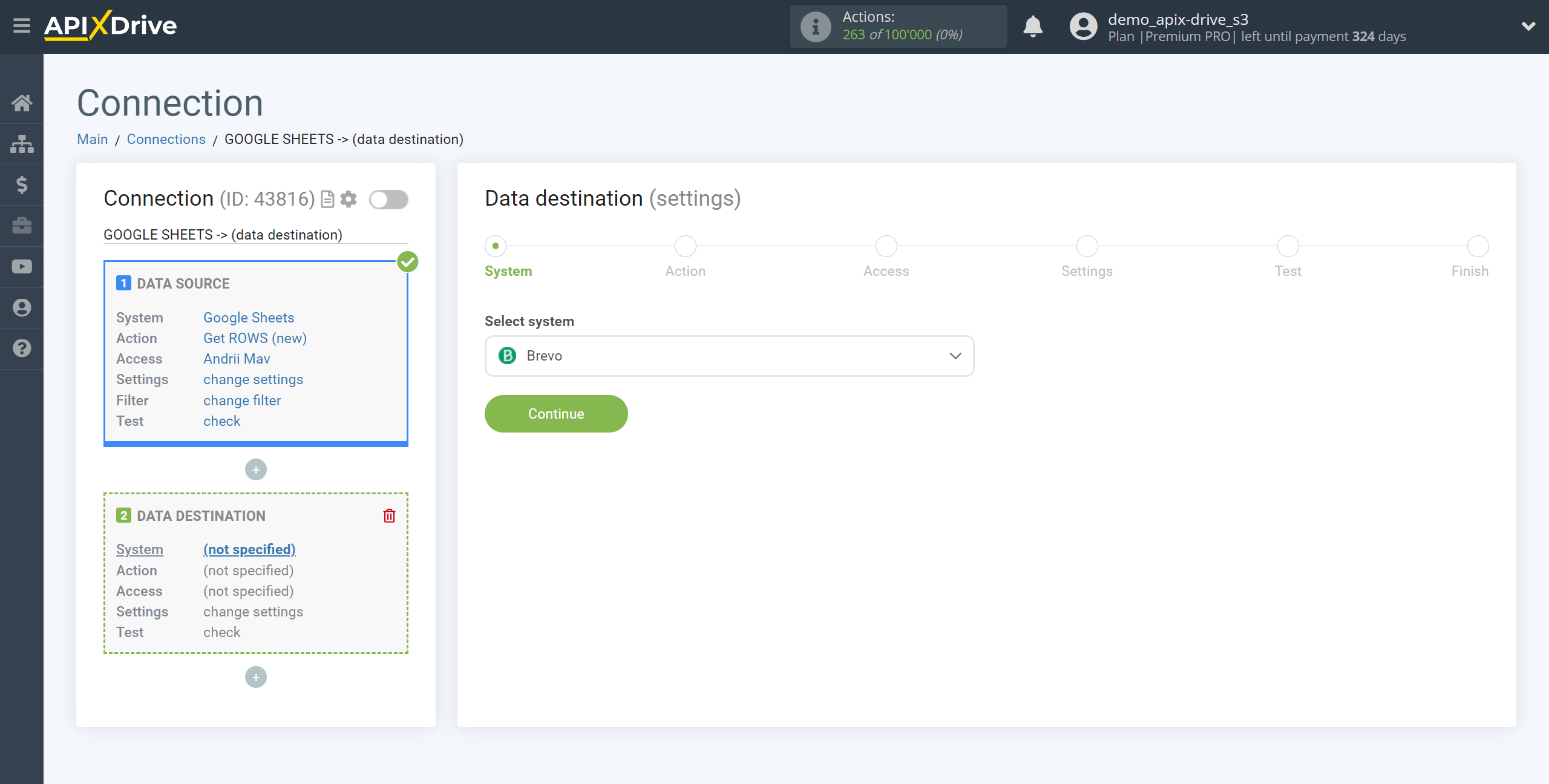 How to Connect Brevo as Data Destination | System selection