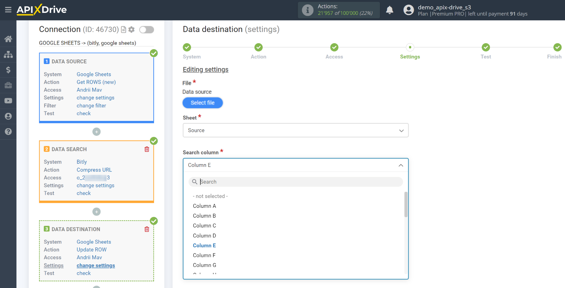 Setting up Bitly Data Search in Google Sheets | Assigning fields