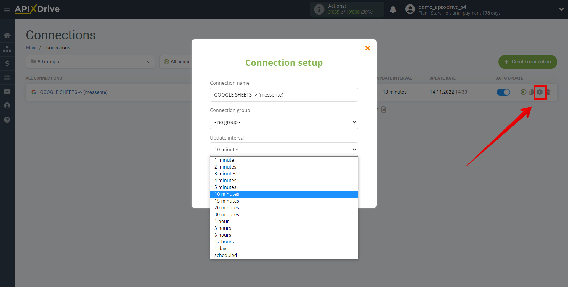 How to Connect Messente as Data Destination | Update interval