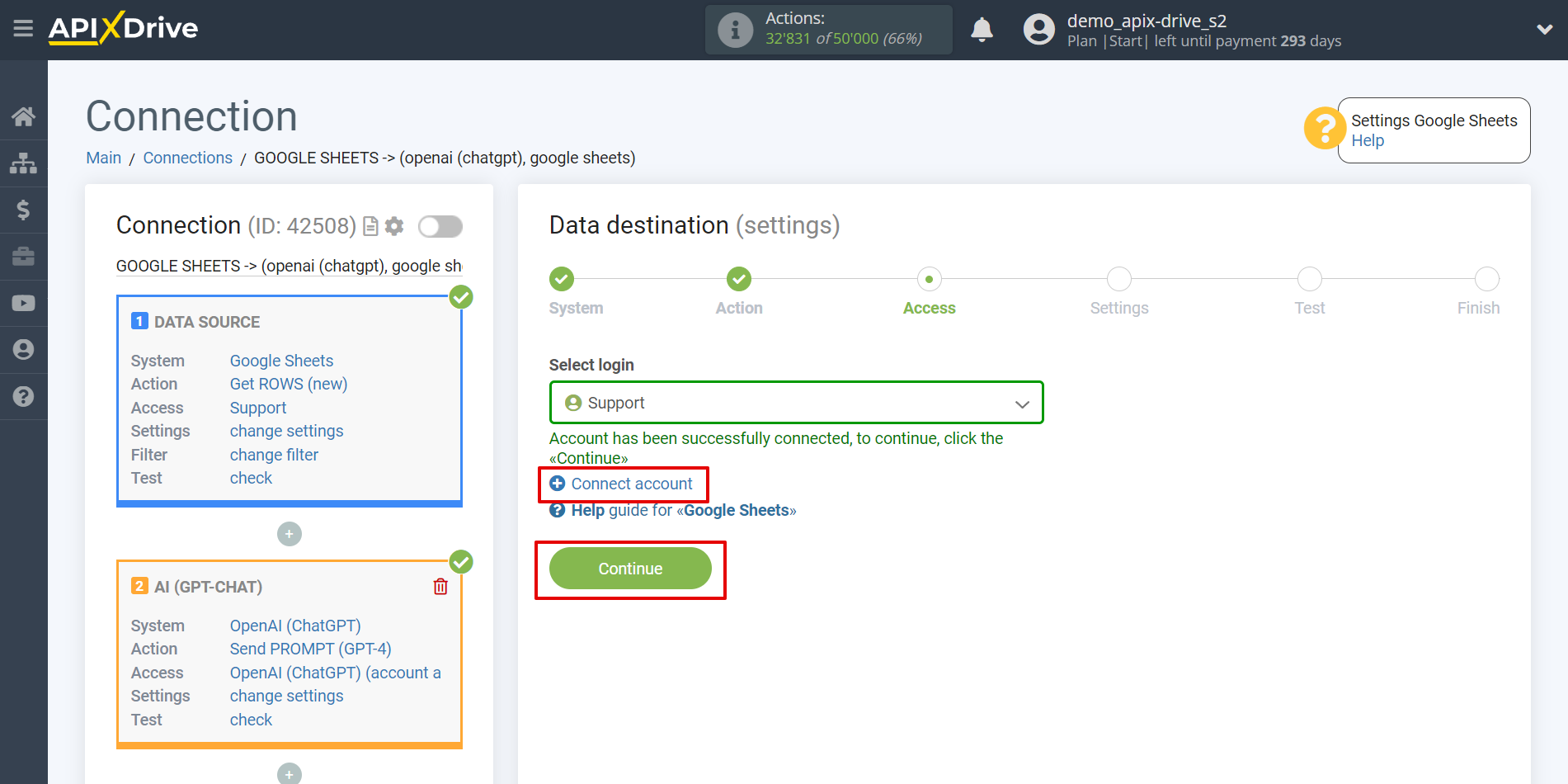 Setting up OpenAI (ChatGPT) in Google Sheets | Account selection