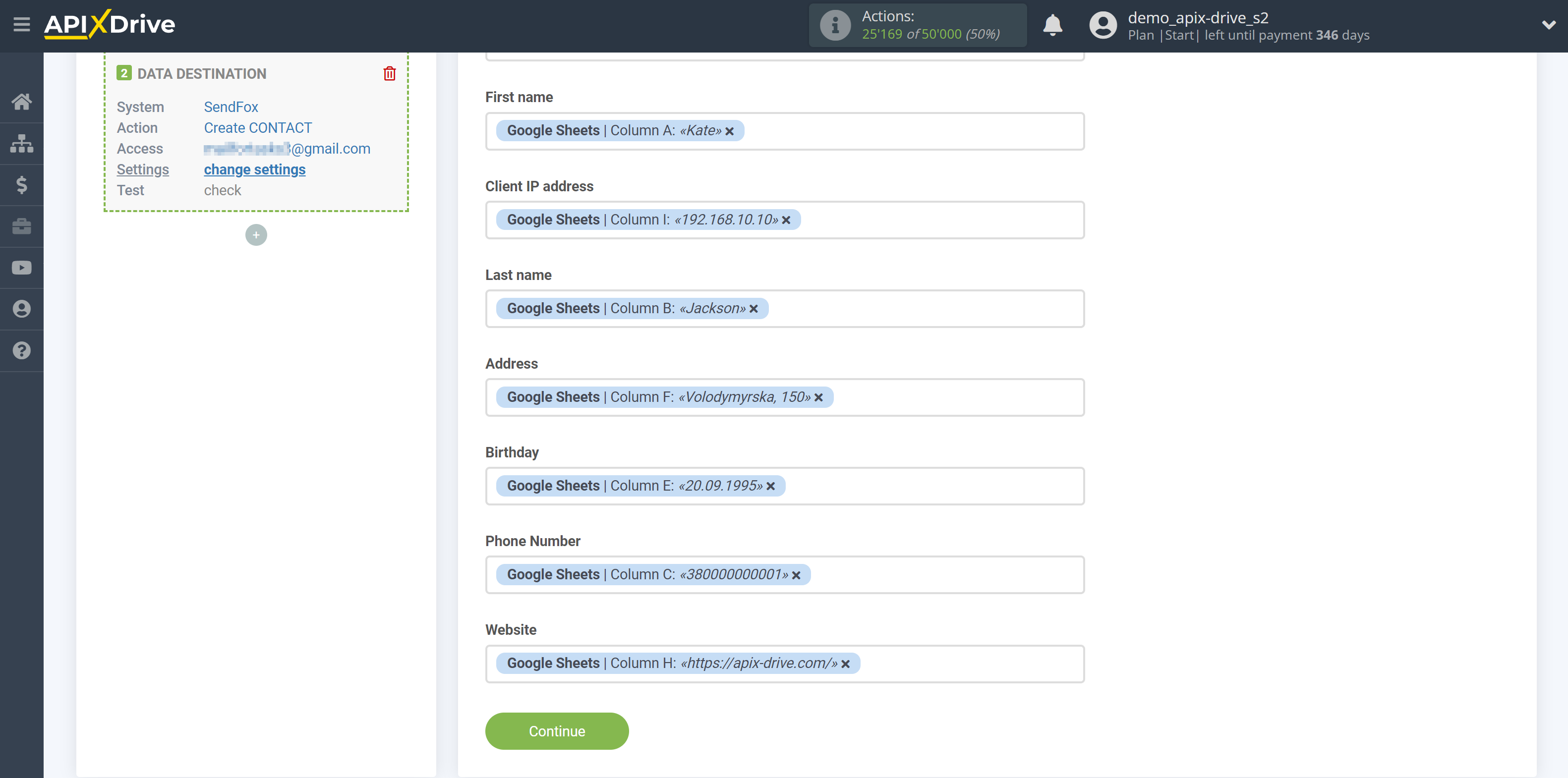 How to Connect SendFox to Apps as Data Destination | Assigning Fields&nbsp;