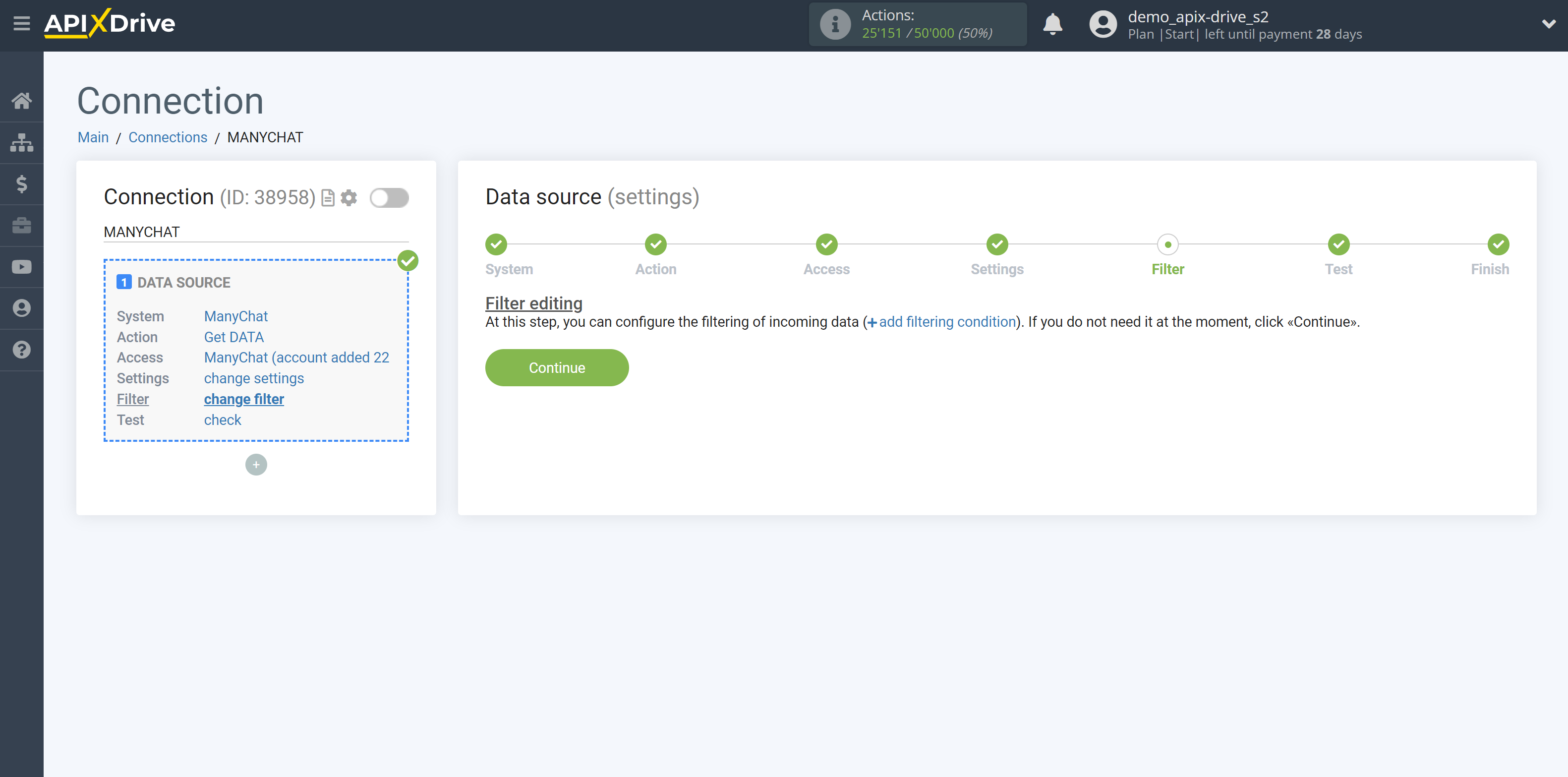 How to Connect ManyChat as Data Source | Data Filter