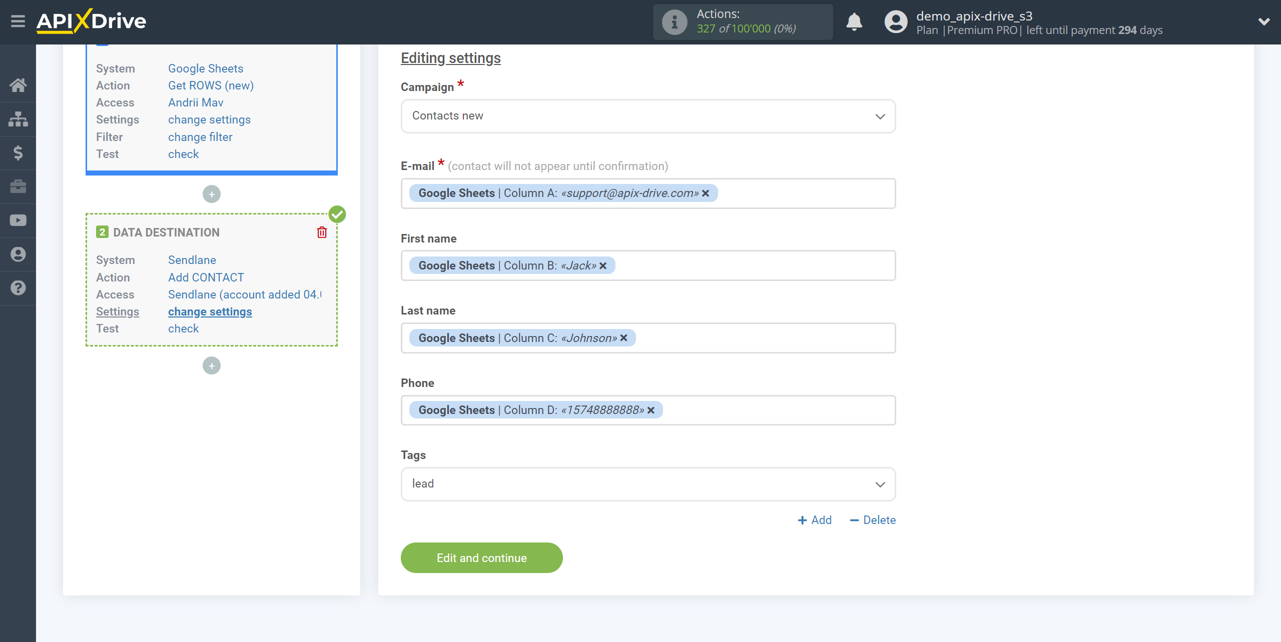 How to Connect Sendlane as Data Destination | Assigning Fields