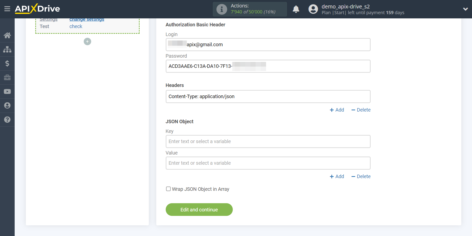 How to Connect JSON as Data Destination | Editing settings