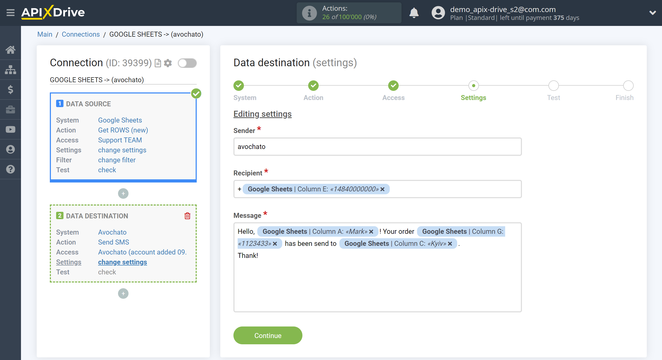 How to Connect Avochato as Data Destination | Assigning fields