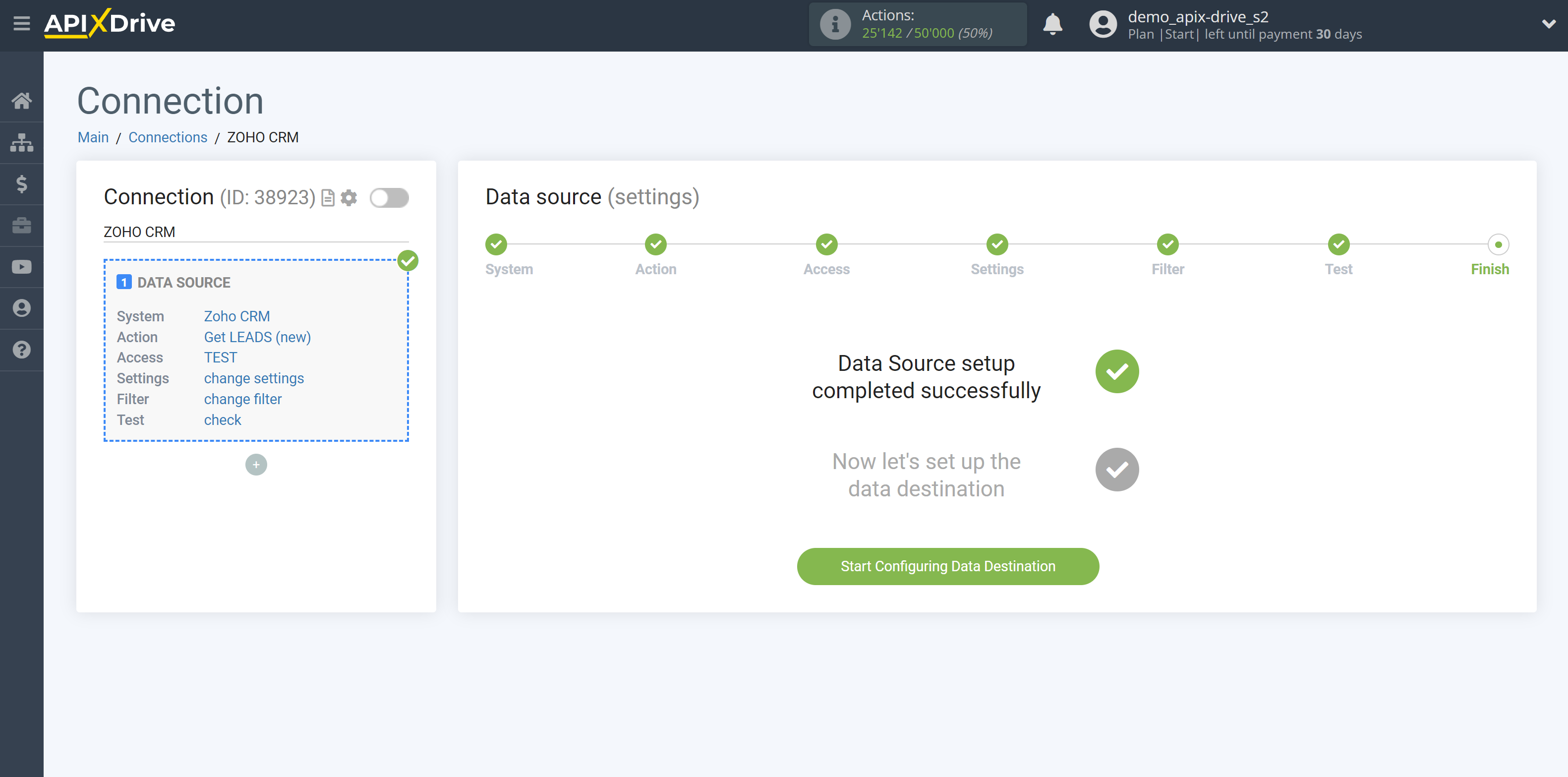 How to Connect Zoho CRM as Data Source | Go to the setup Data Destination