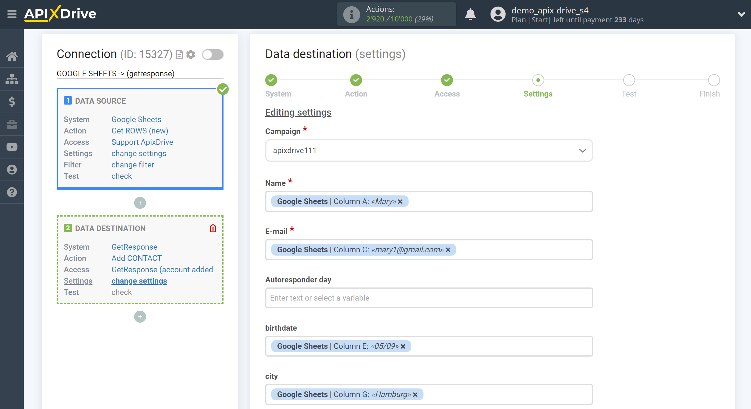 How to Connect GetResponse as Data Destination | Assigning fields