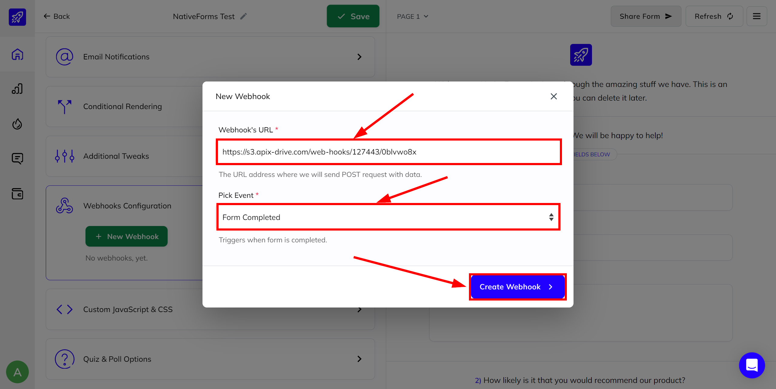 How to Connect NativeForms as Data Source | Webhook Setup