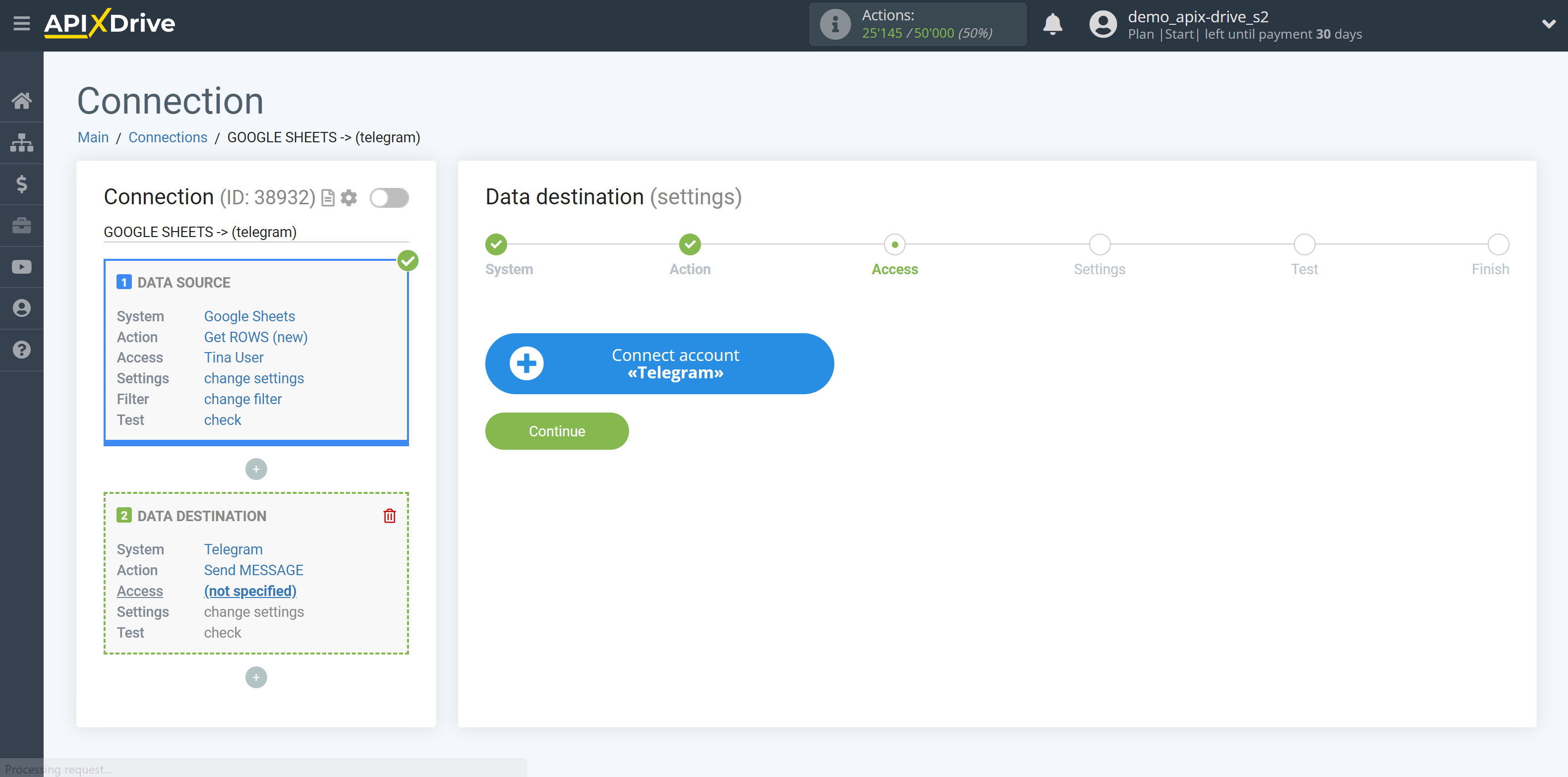 How to Connect Telegram as Data Destination | Account connection