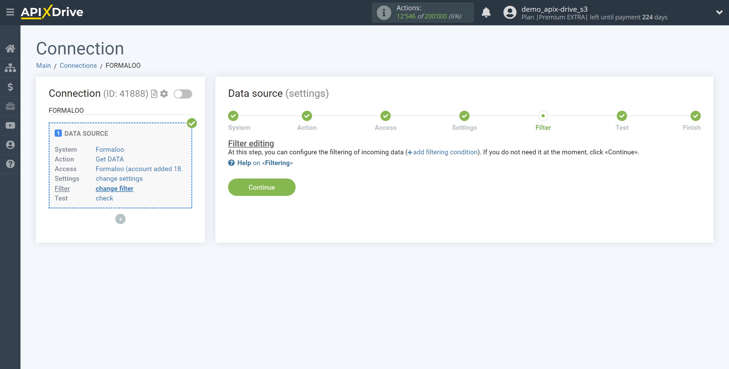 How to Connect Formaloo as Data Source | Data filter