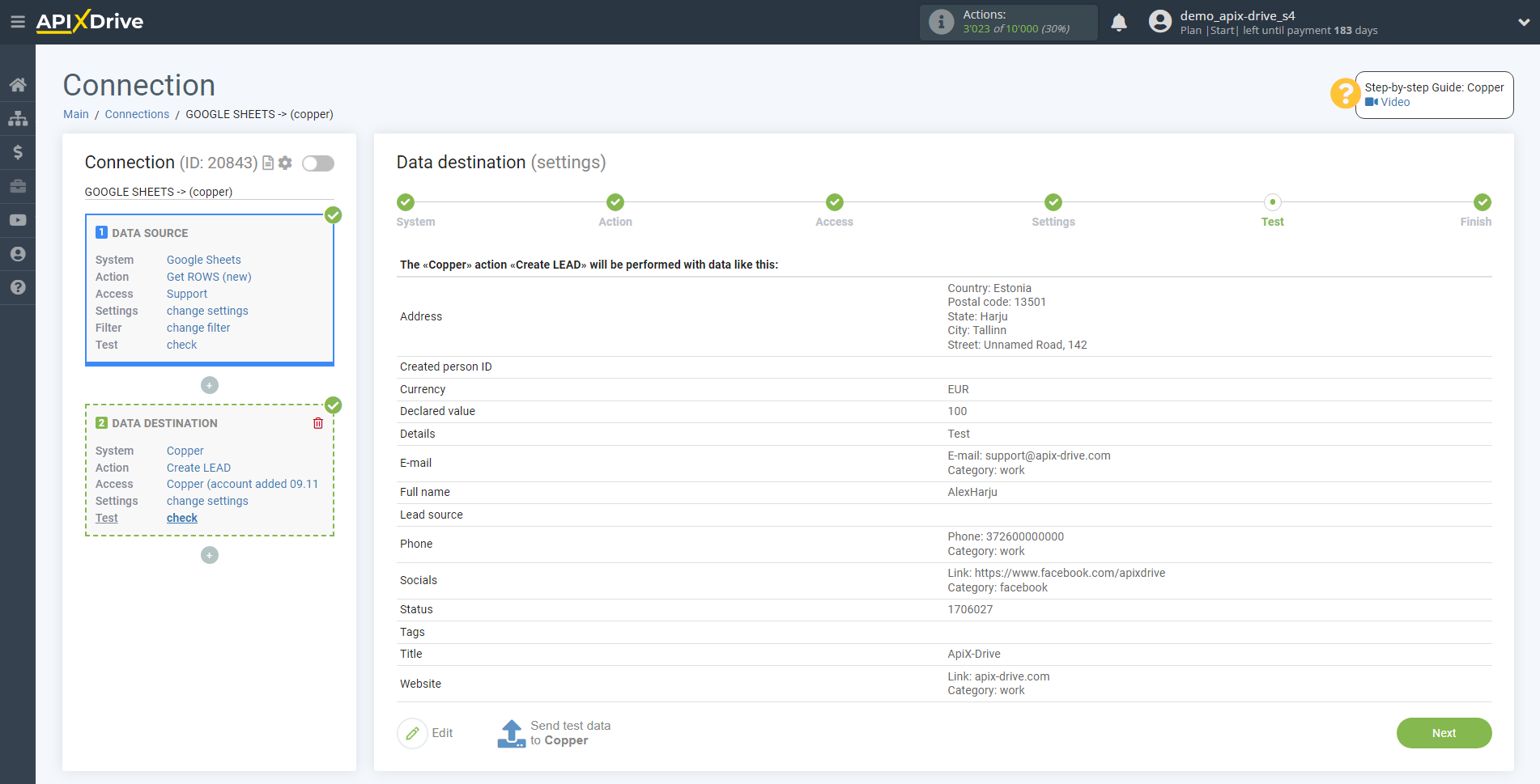 How to Connect Copper as Data Destination | Data Test