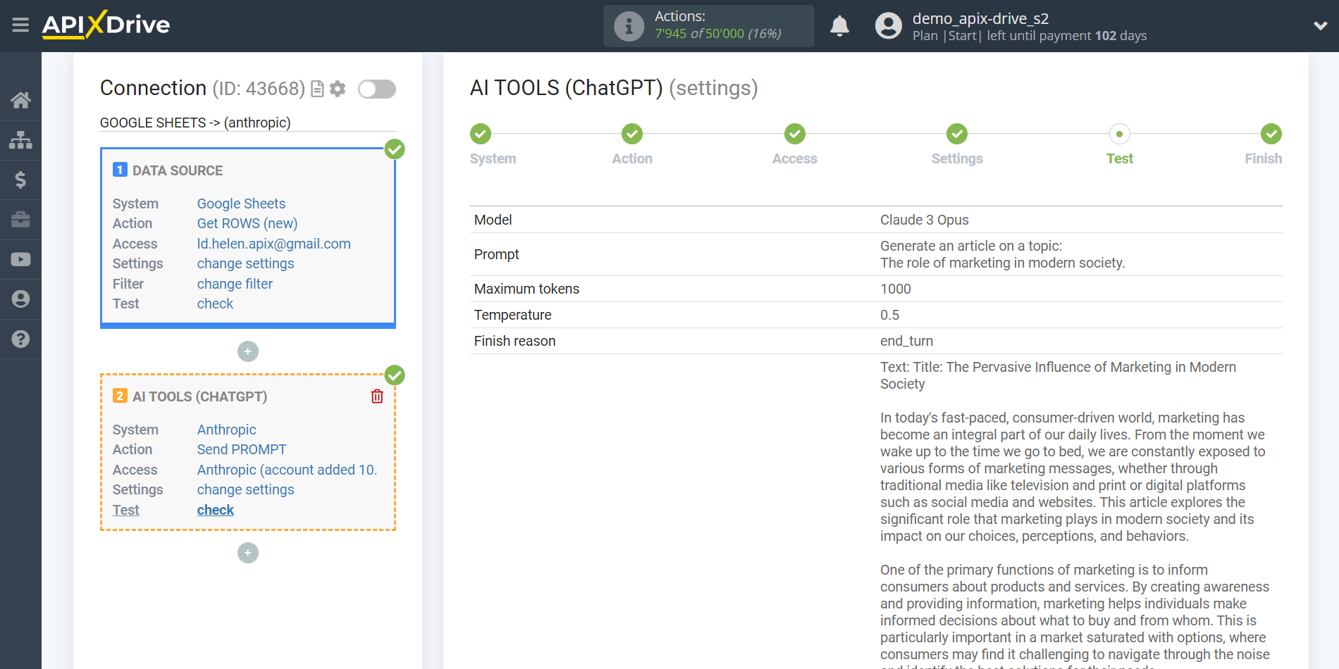 Setting up Anthropic in Google Sheets | Test data