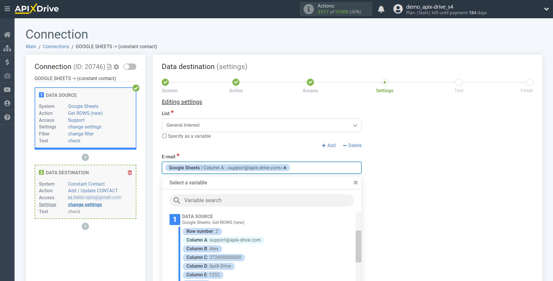 How to Connect Constant Contact as Data Destination | Assigning fields