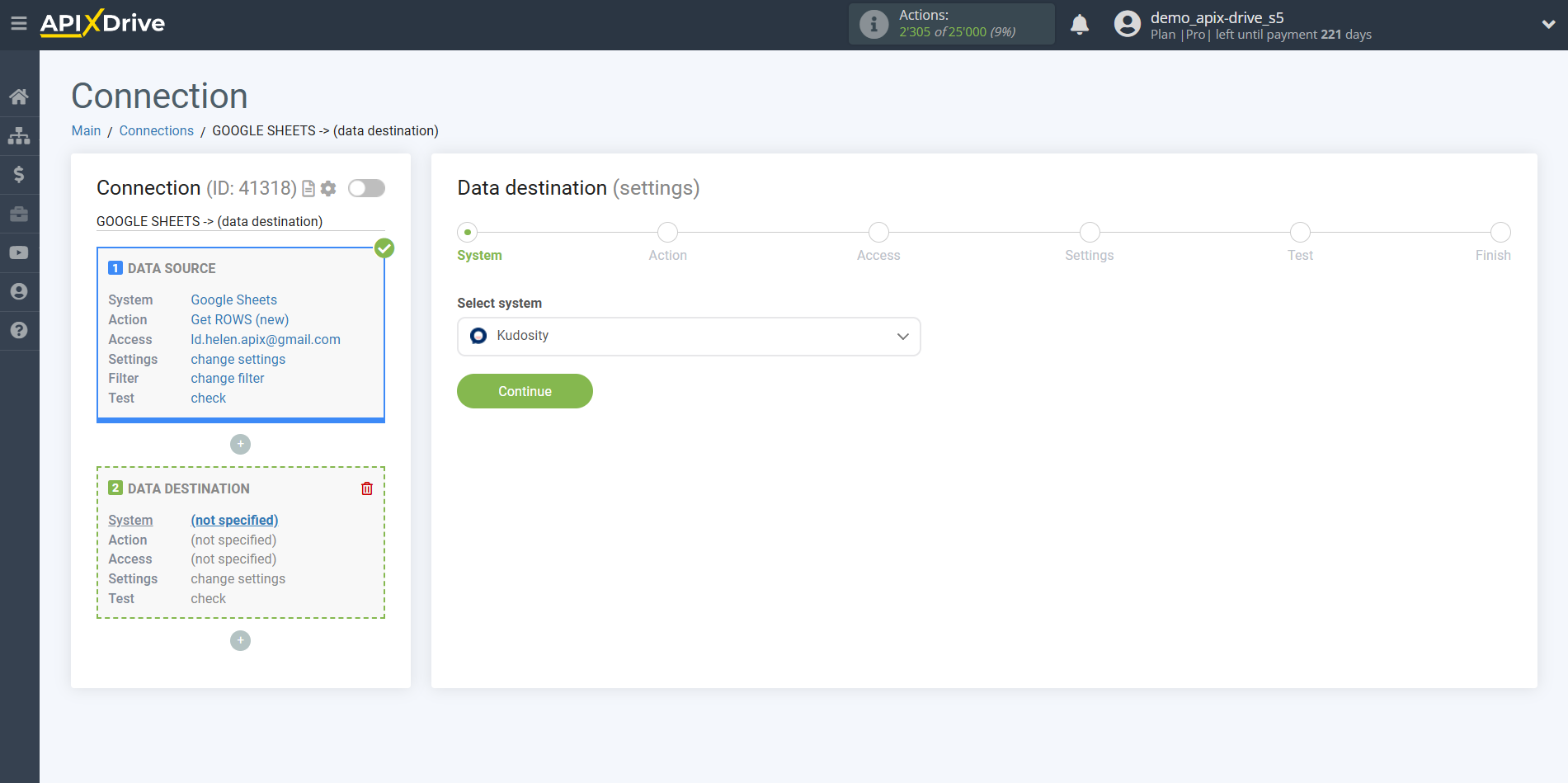 How to Connect Kudosity as Data Destination | System selection