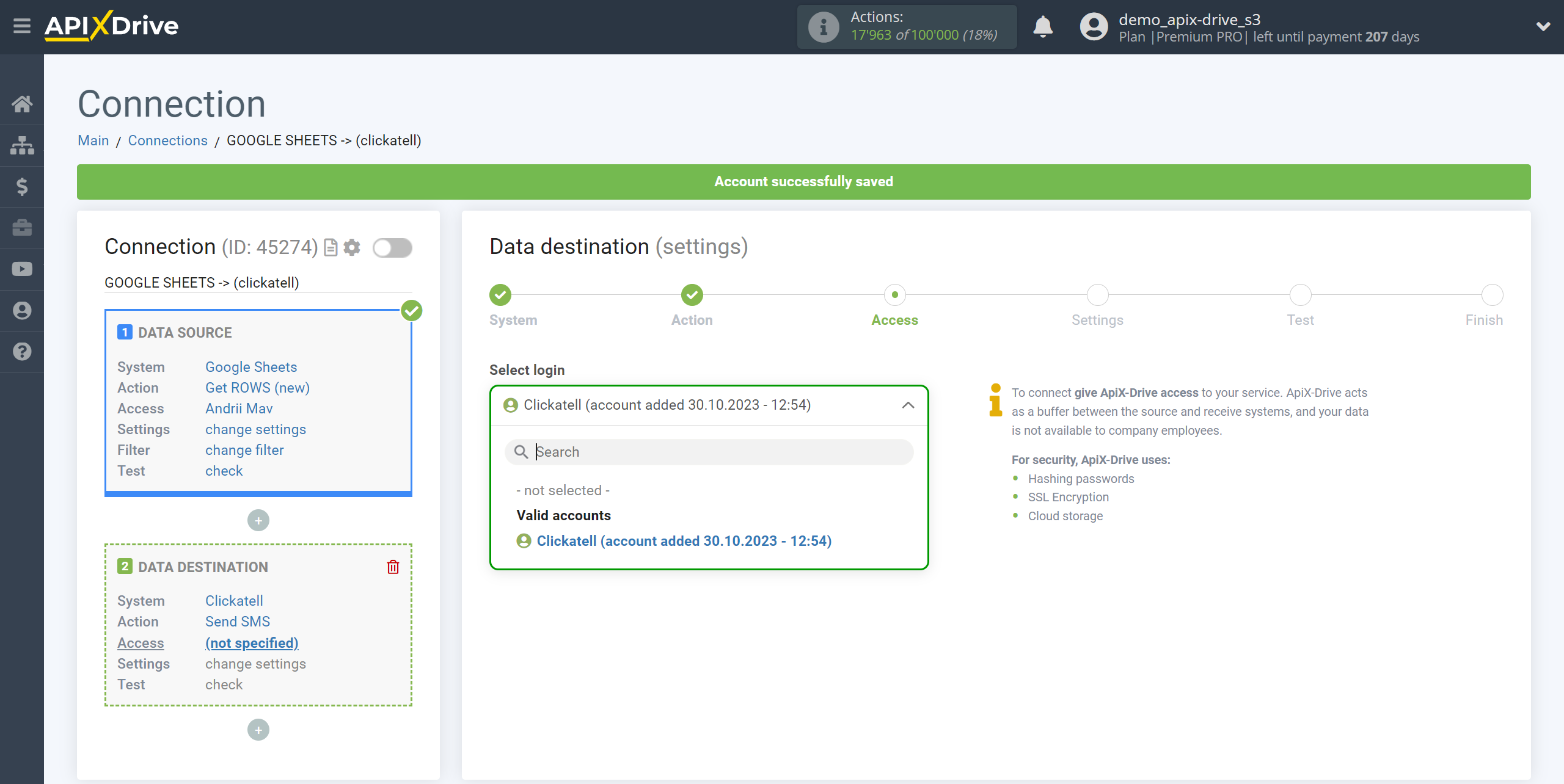 How to Connect Clickatell as Data Destination |Account selection