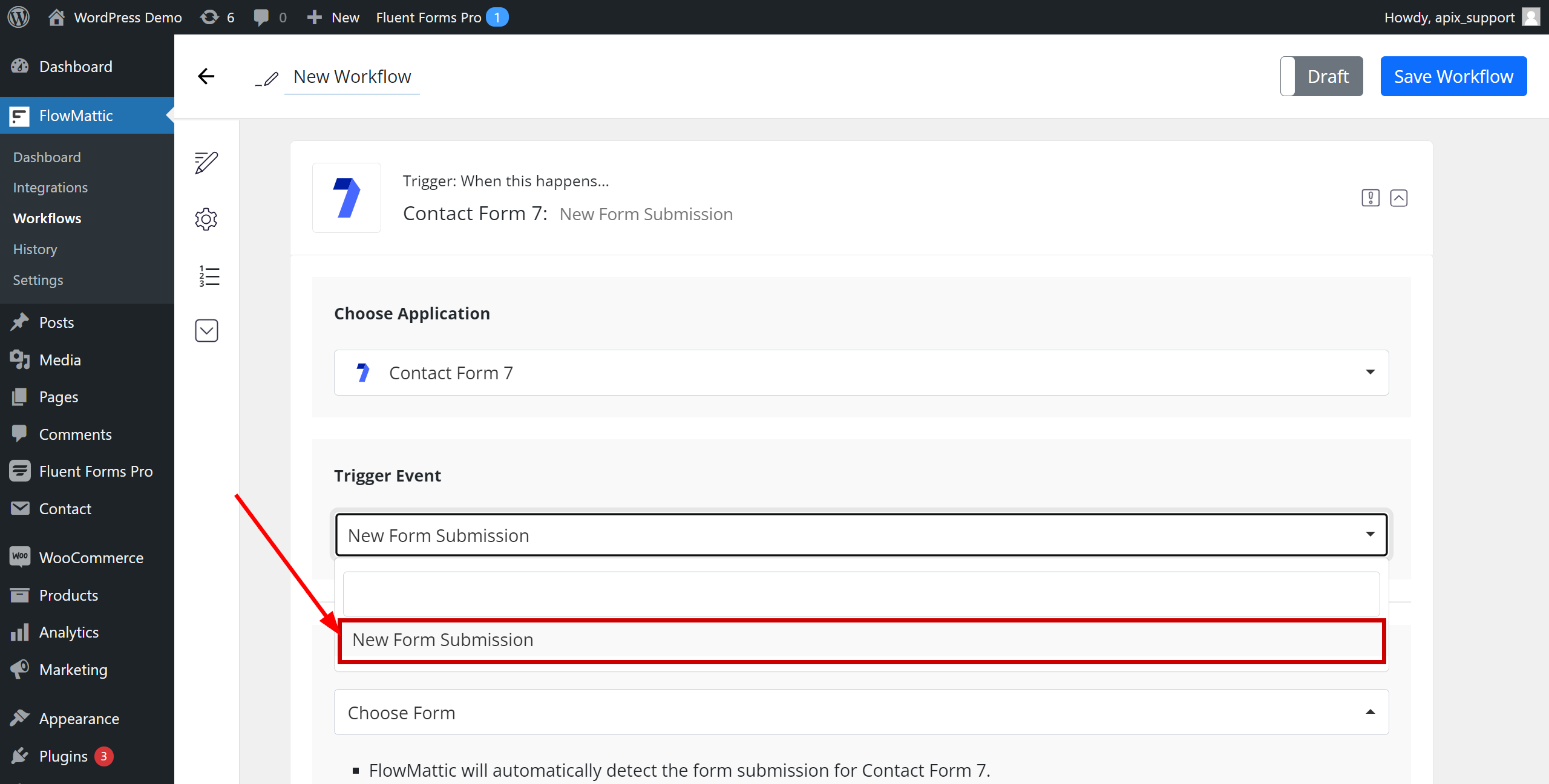 How to Connect FlowMattic as Data Source | Trigger event selection